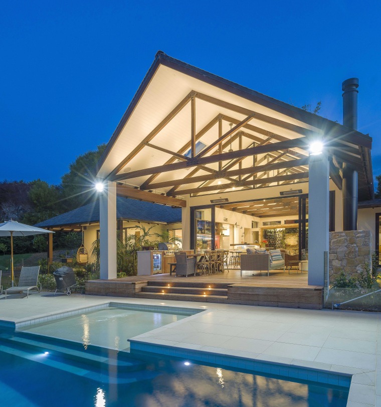 Open and relaxed, with a pool. spa pool, outdoor living, home, house, pool, spa, Kira Gray, Fyfe Kitchens, patio, porch, shade