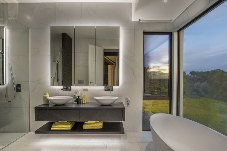 With the inclusion of a generous bay window, gray