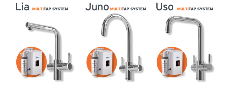 Available in 3 styles: Lia, Uso and Juno hardware, product, tap, white