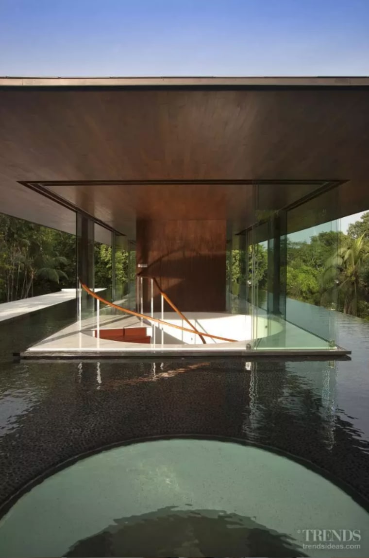 The entire corners of the living pavilion can architecture, building, design, home, house, leisure, pavilion, property, real estate, shade, water, black
