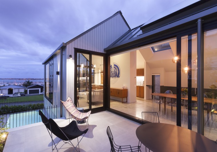 The brief was for a modern family home apartment, architecture, building, ceiling, design, estate, facade, furniture, home, house, interior design, patio, property, real estate, roof, room, villa, blue