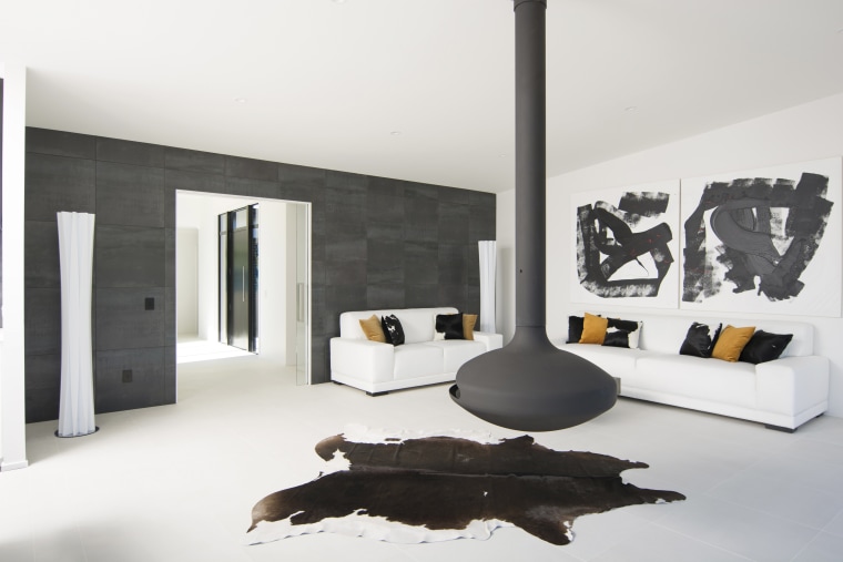 This new H-shaped Nelson showhome by GJ Gardner furniture, interior design, room, white, black, Living Room, GJ Gardner Homes, New Home