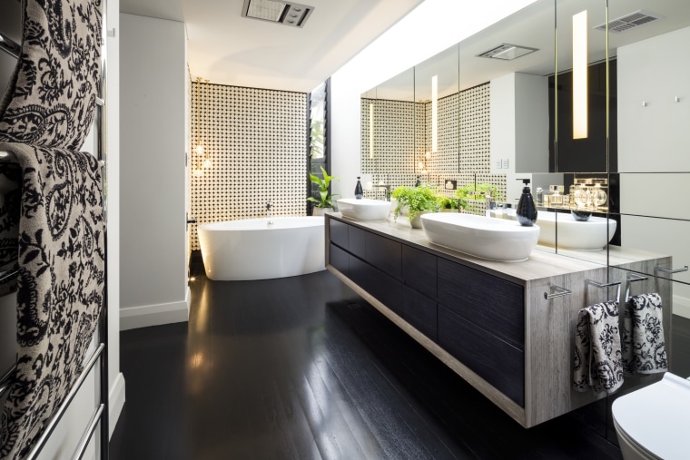 Winner – Jason Saunders Arc Seven 1 bathroom, countertop, floor, flooring, interior design, kitchen, room, white, black