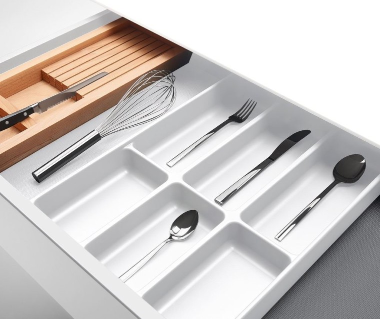 Impala Plastika Drawer Organiser - 'Mono' Multipurpose Insert cutlery, fork, product, tableware, white