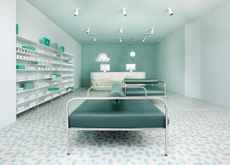 Sergio Mannino Studio designed this pharmacy to be architecture, floor, furniture, interior design, product design, gray, white