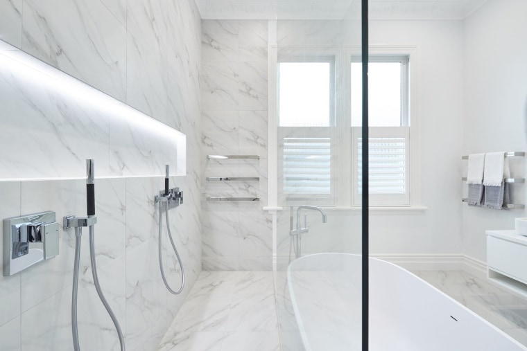 Paul Leuschke architecture, bathroom, bathroom accessory, floor, home, house, interior design, plumbing fixture, product design, room, tap, tile, wall, white