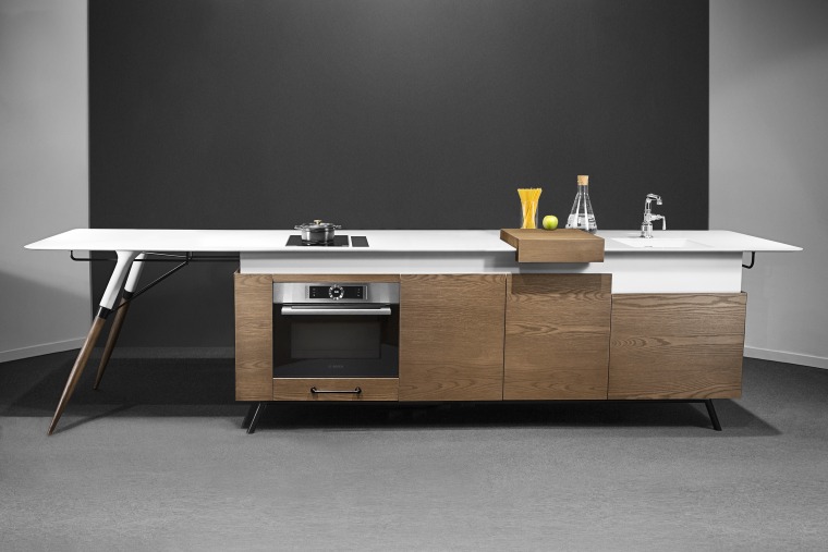 An all-in-one piece, the Kitch’ T® is easy desk, furniture, interior design, material property, product, room, table, black, gray