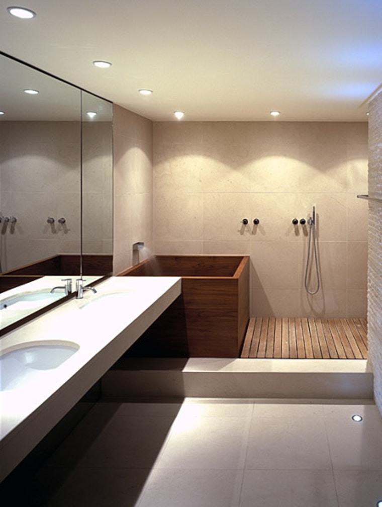 Plunge bath tubs and specially designed corner-tubs that architecture, bathroom, bathtub, building, ceiling, floor, flooring, house, interior design, lighting, material property, plumbing fixture, property, room, tap, tile, gray