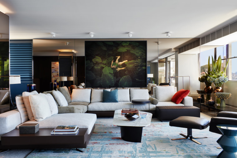 Works by leading Australian and New Zealand artists furniture, home, interior design, living room, room, gray, black