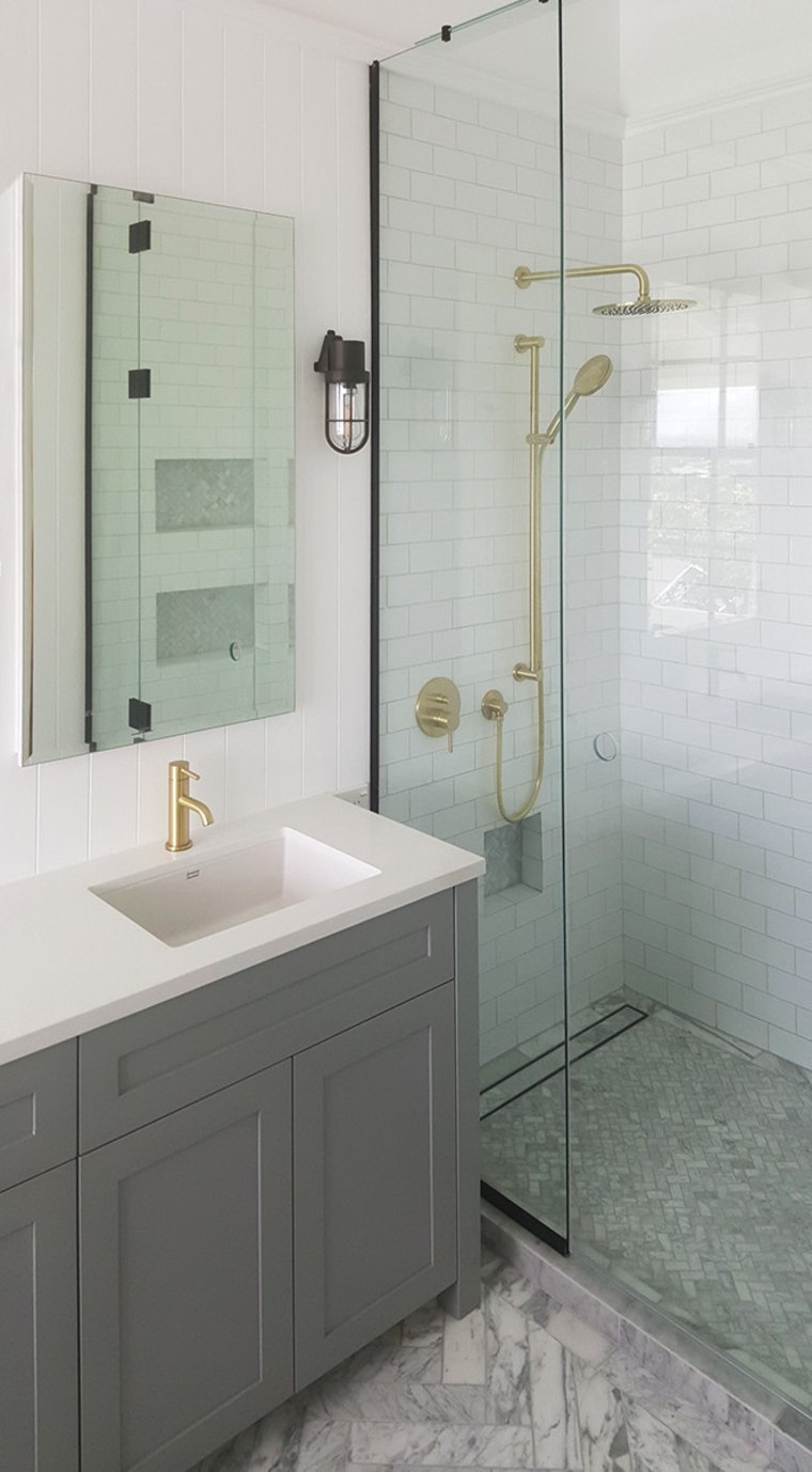 A marble border in the shower floor is bathroom, bathroom accessory, bathroom cabinet, plumbing fixture, room, tap, tile, gray