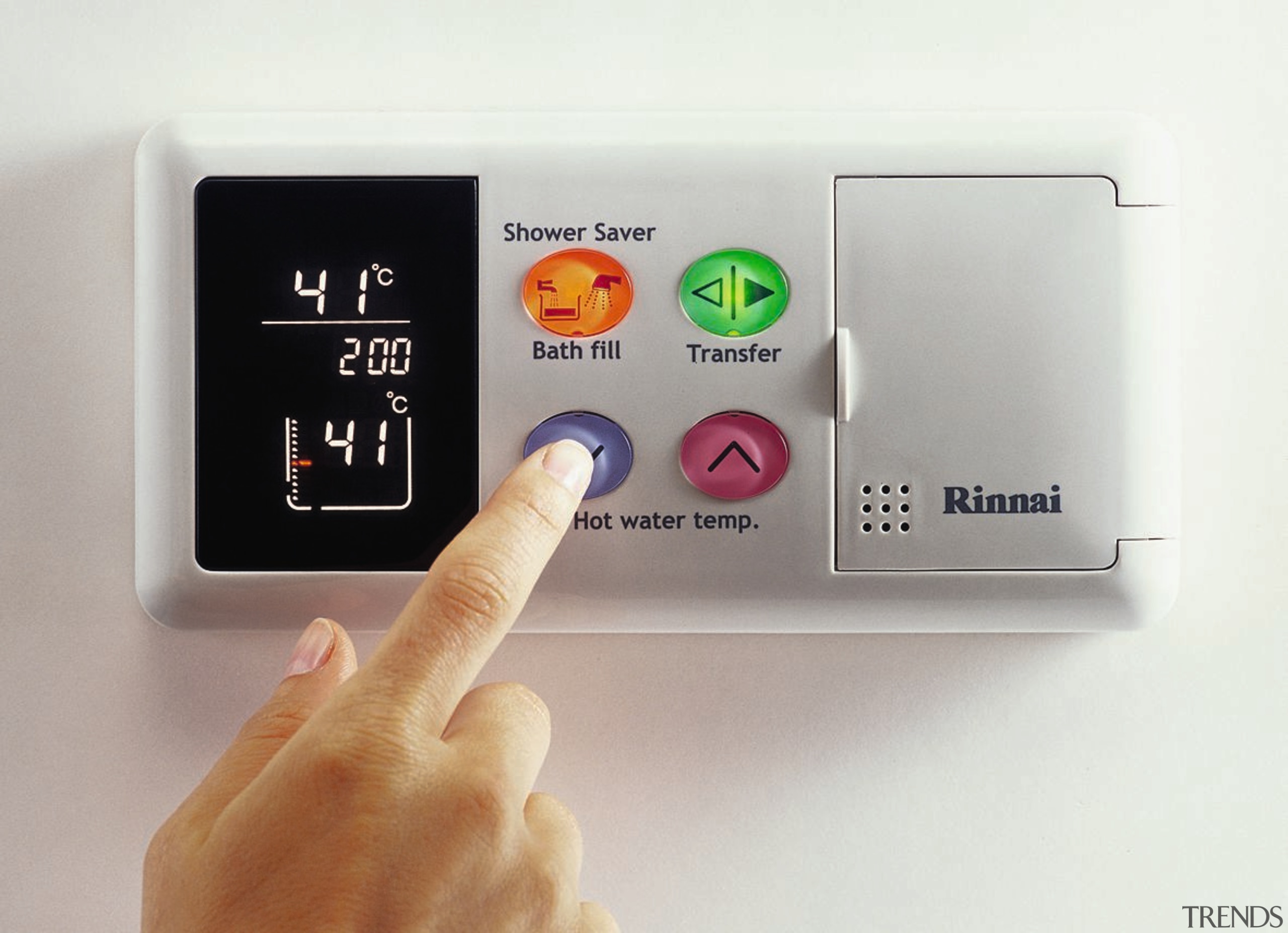 close up of the Rinnai system - close electronics, product, product design, security alarm, technology, white, gray