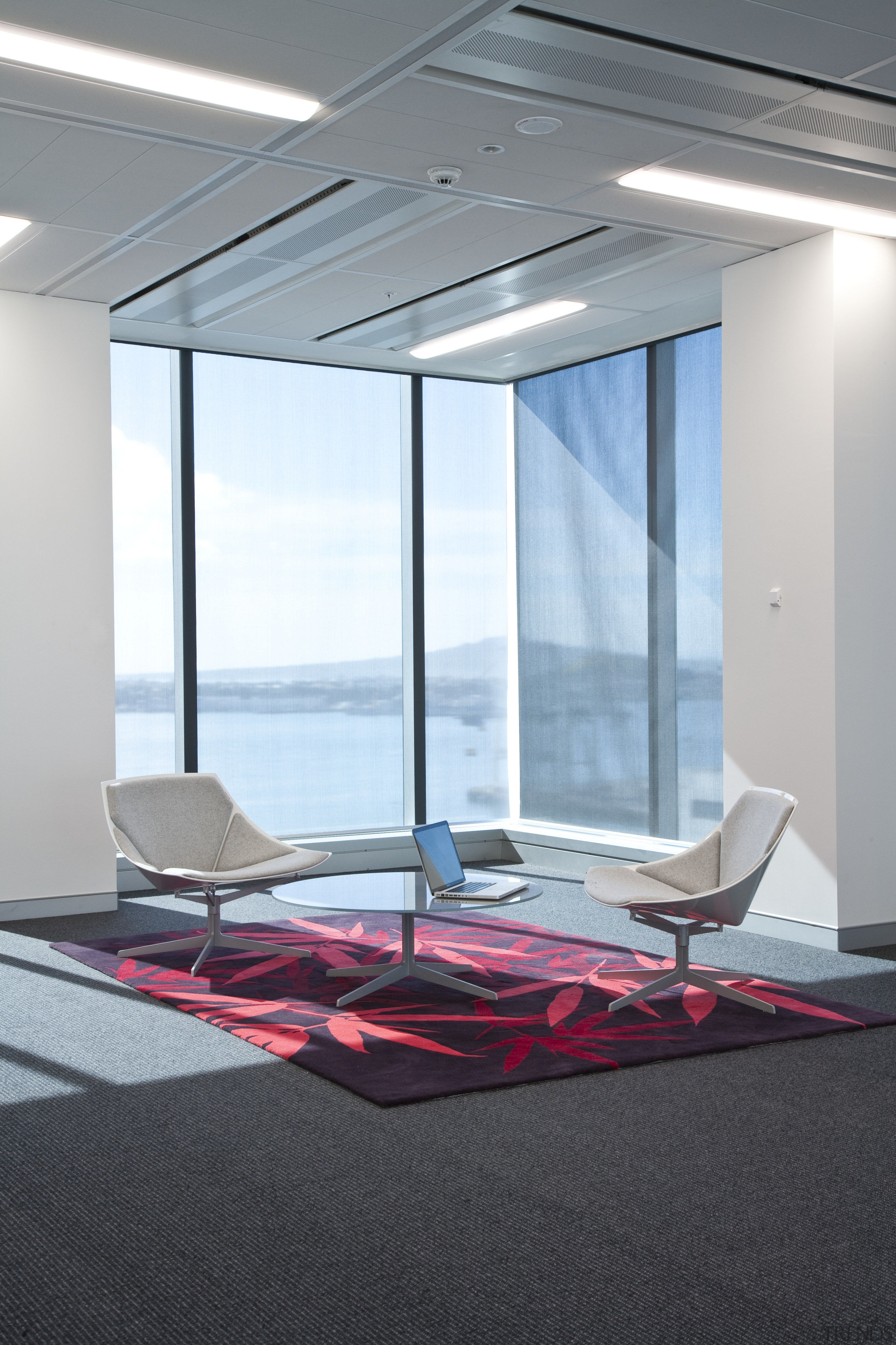 internal office View of 21 Queen St redevelopment. architecture, ceiling, daylighting, floor, flooring, furniture, glass, interior design, product design, structure, table, window, white, gray