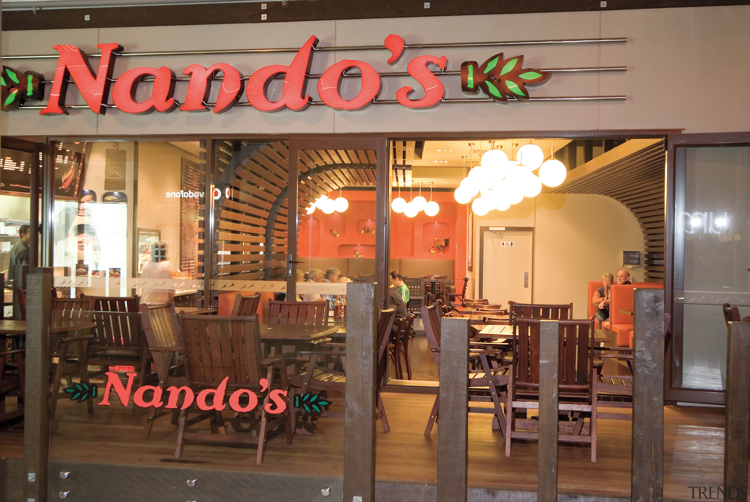 An interior view of the Nondos restaurant with café, coffeehouse, interior design, restaurant, table, brown