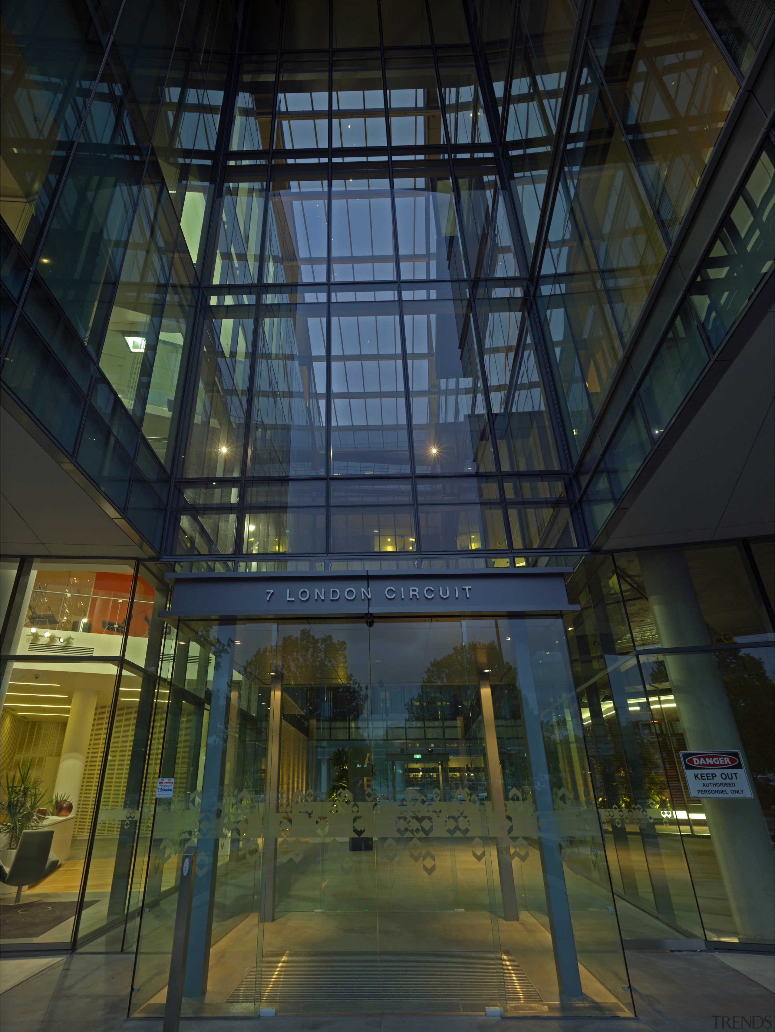 The electrical engineer and communications sytems at 7 architecture, building, daylighting, glass, metropolitan area, night, reflection, sky, structure, tourist attraction, urban area, black, brown