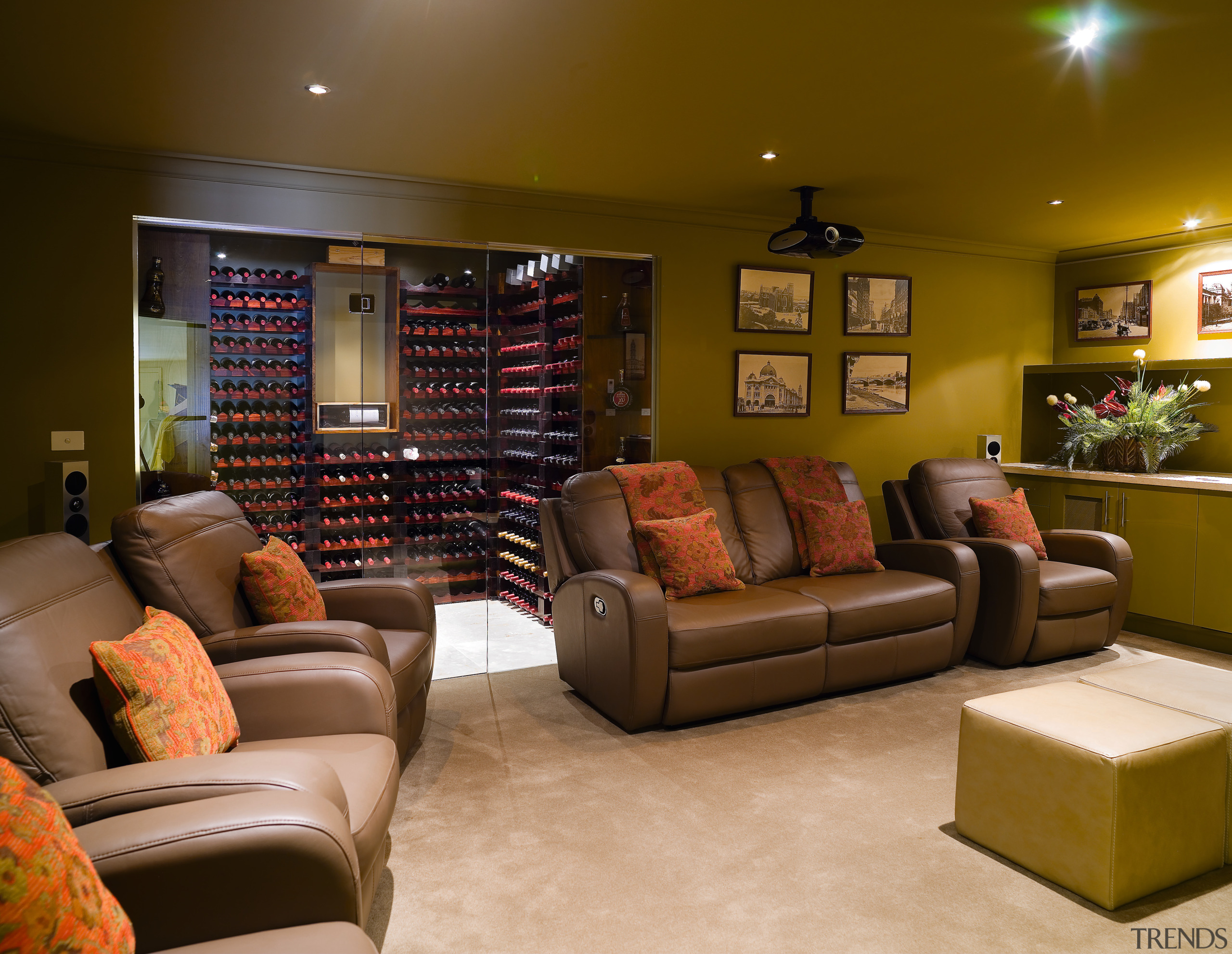 A view of the wine cellar and home furniture, home, interior design, living room, room, brown