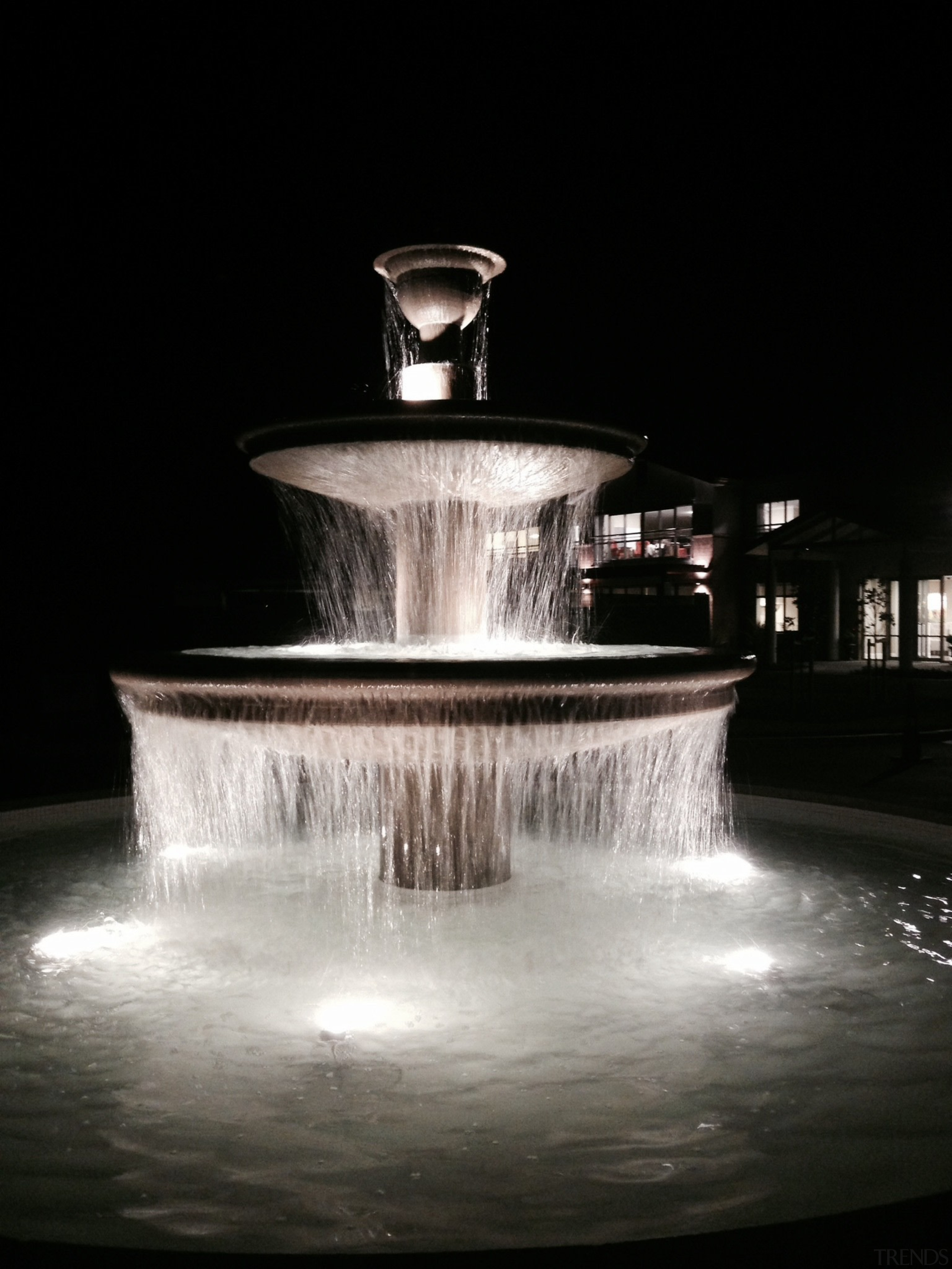 Karaka Water Feature 2 - Karaka Water Feature darkness, fountain, lighting, night, reflection, water, water feature, black, gray