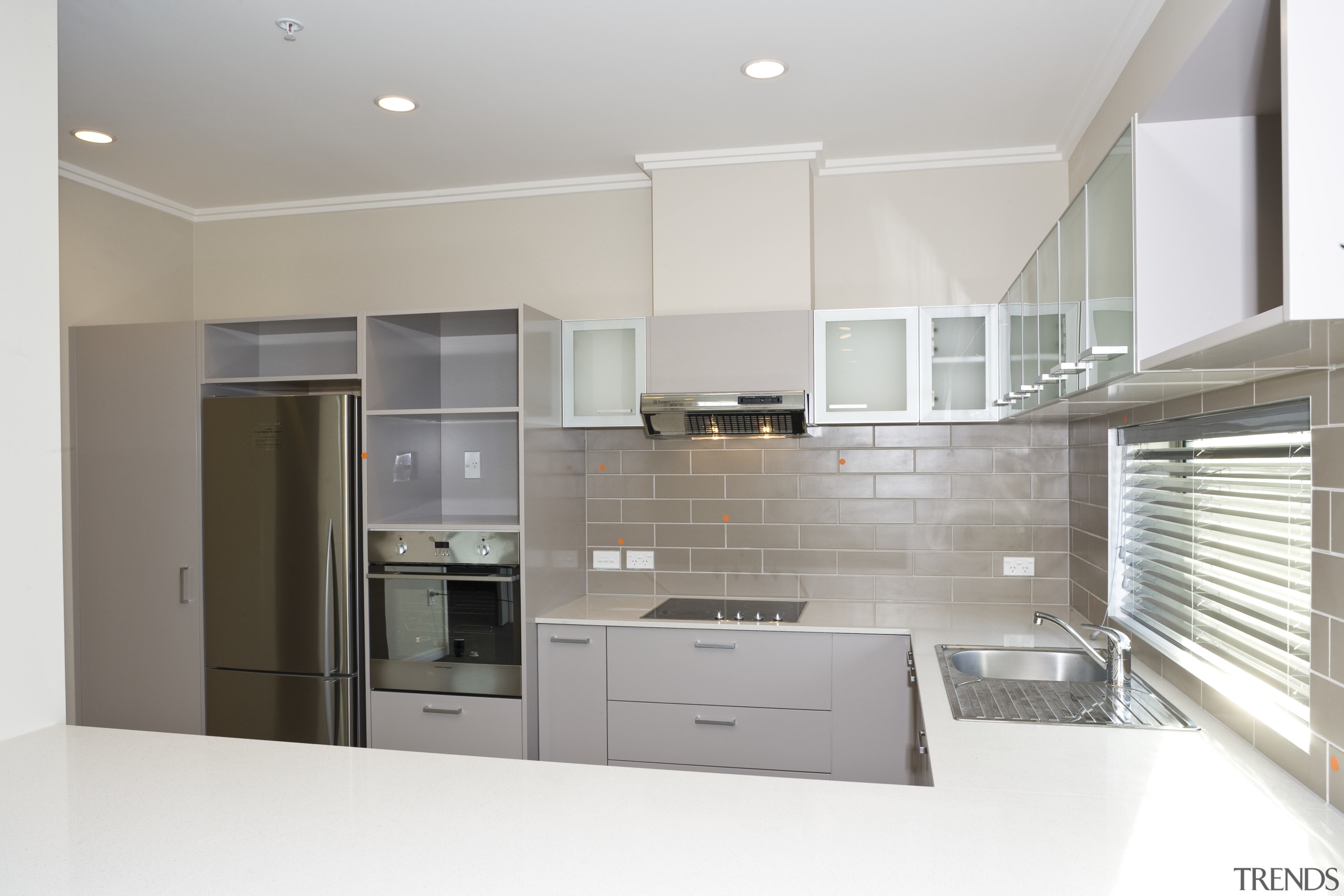 View of a kitchen area at Summerset by cabinetry, countertop, cuisine classique, interior design, kitchen, real estate, white, gray