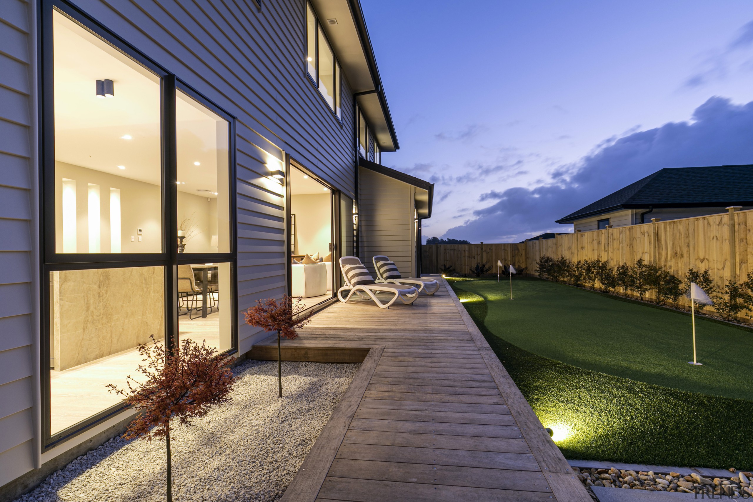 The open-plan living spaces open up to the 