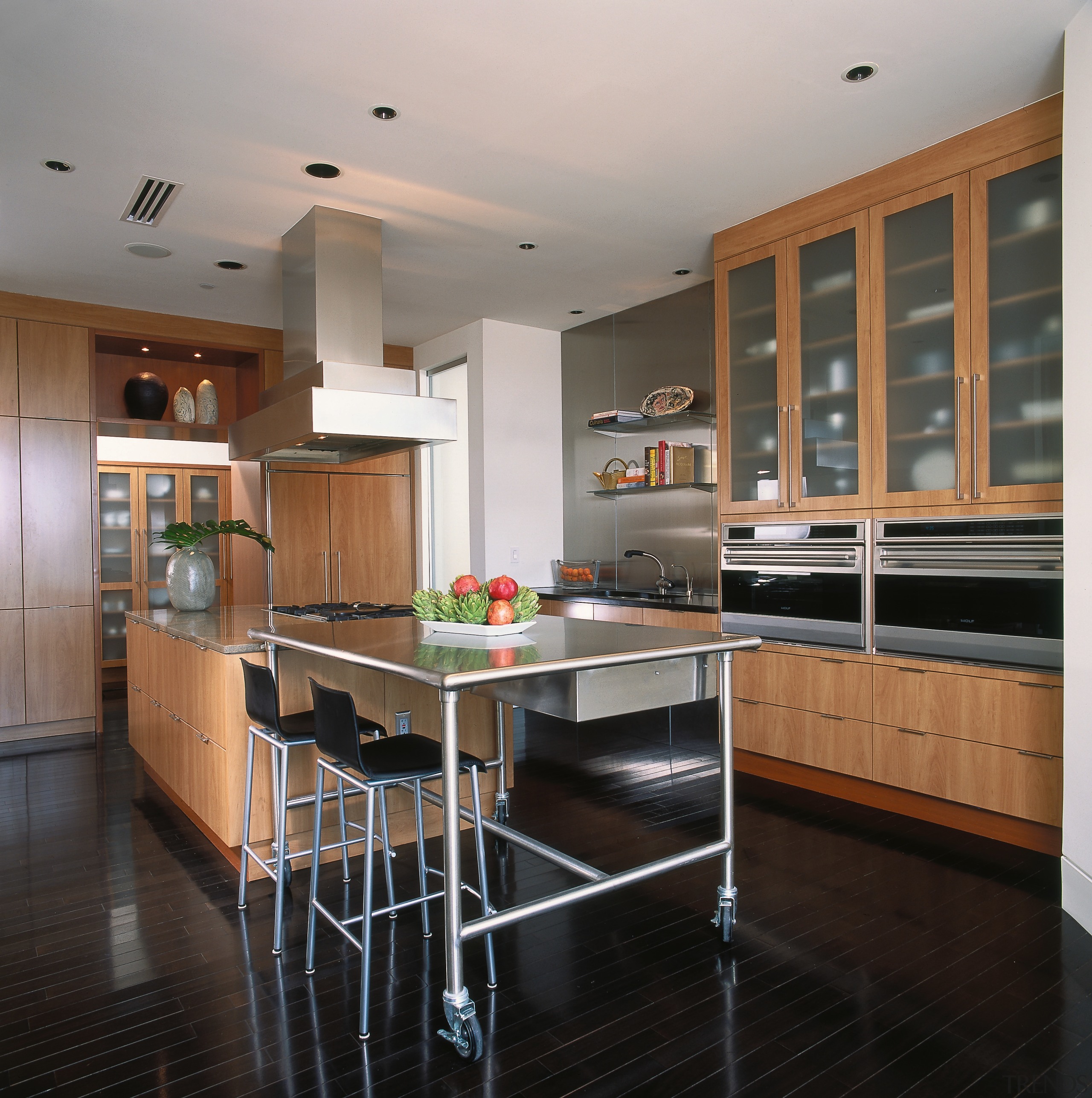 A view of the kitchen area, wooden flooring cabinetry, countertop, cuisine classique, flooring, interior design, kitchen, real estate, room, gray, black