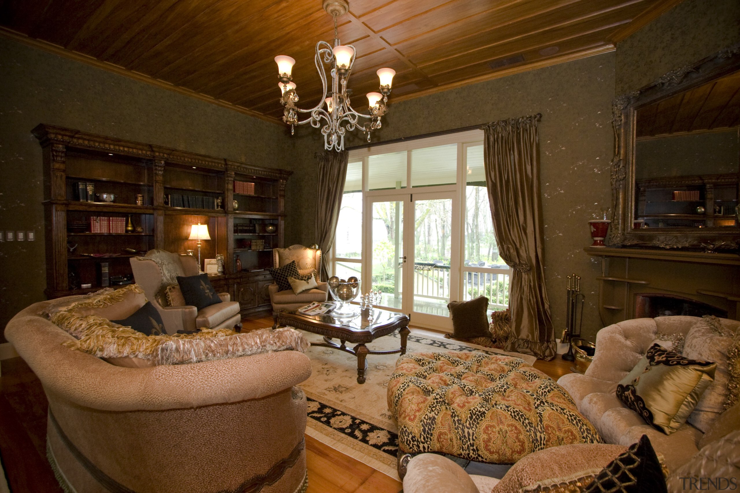 View of living area with exotic furnishings, original ceiling, estate, home, interior design, living room, property, real estate, room, brown, red