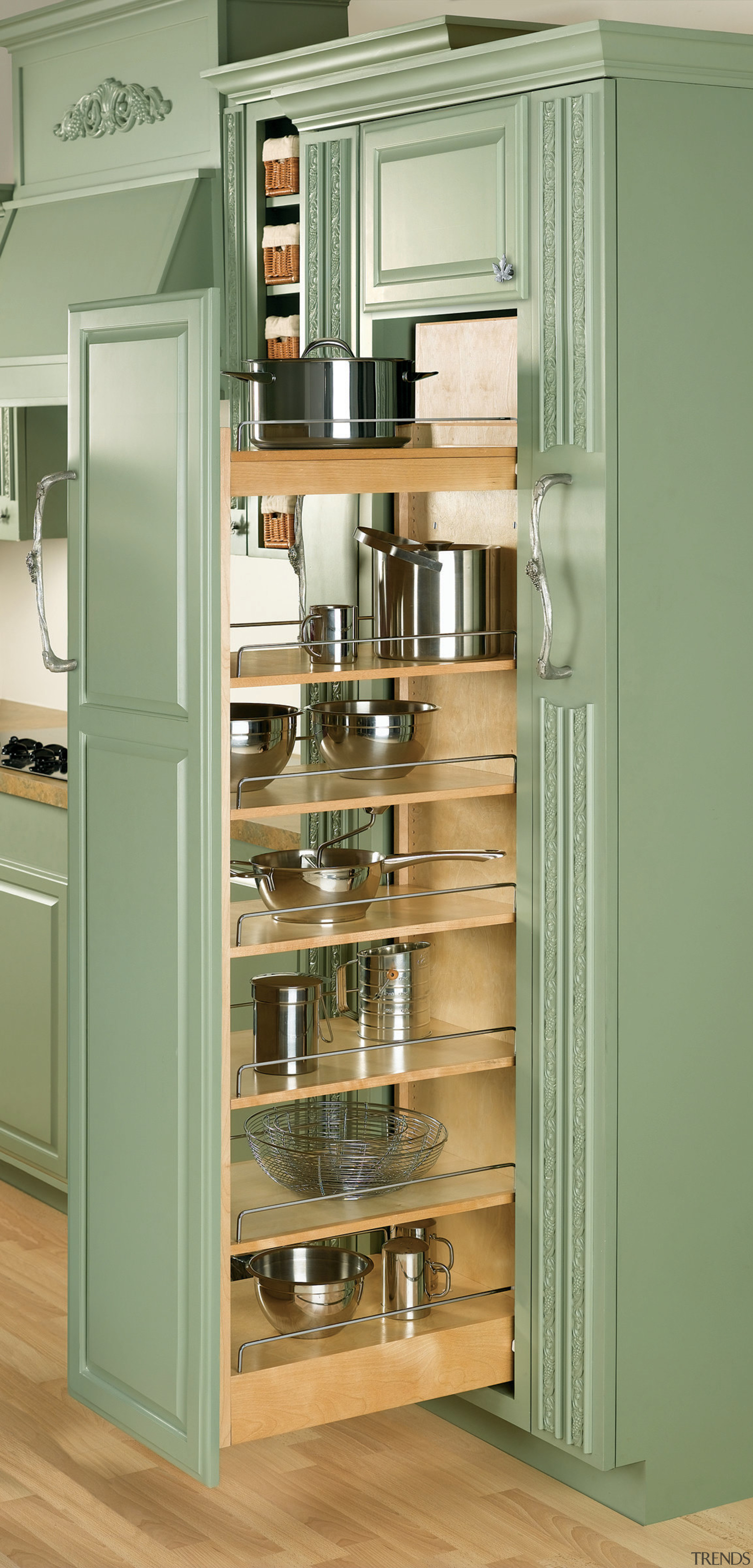 View of cabinetry which features storage systems from cabinetry, furniture, product, refrigerator, shelf, shelving, green