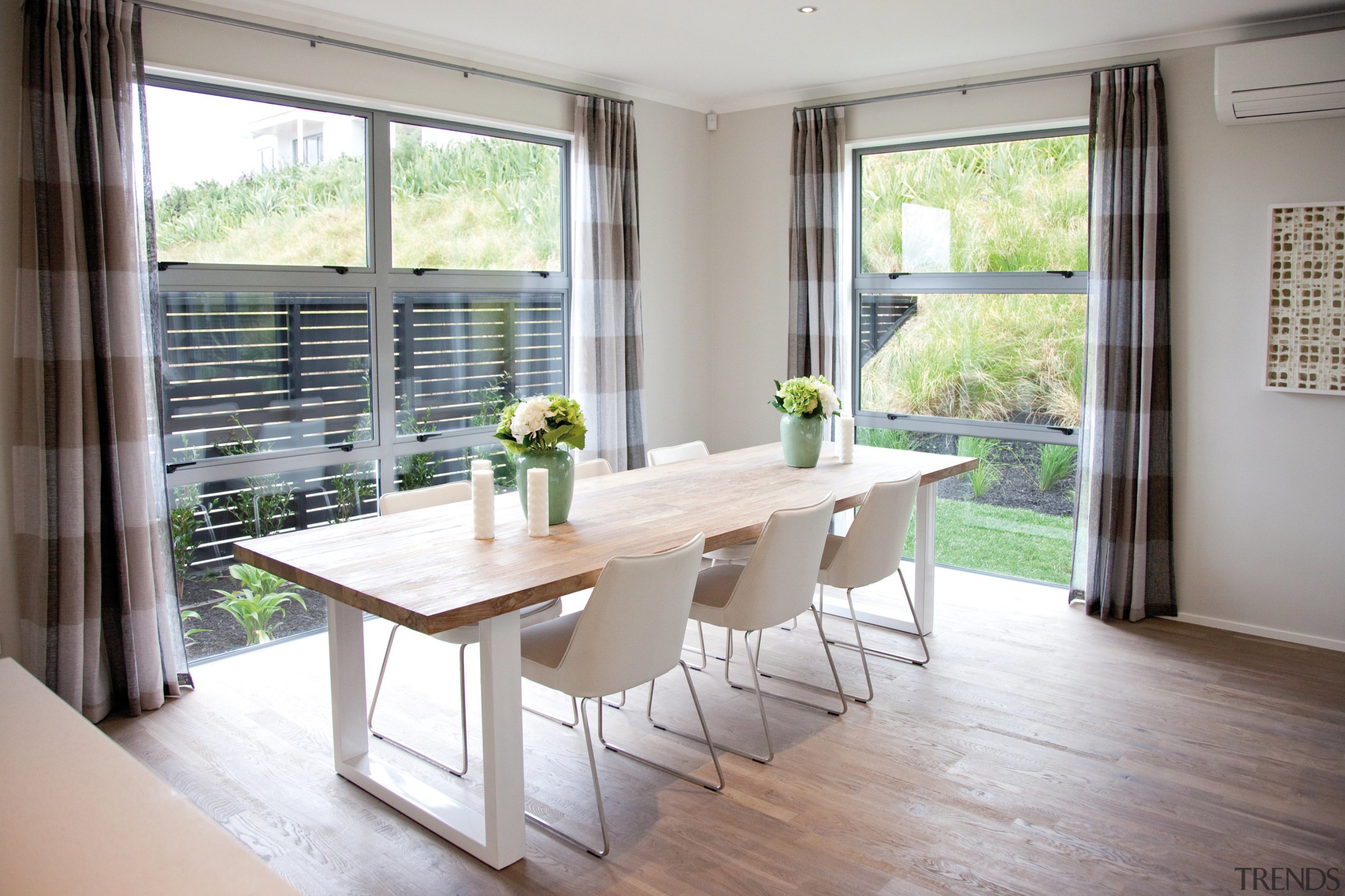Long Bay Dining - Long Bay Dining - dining room, floor, furniture, home, interior design, property, real estate, room, table, window, window covering, gray