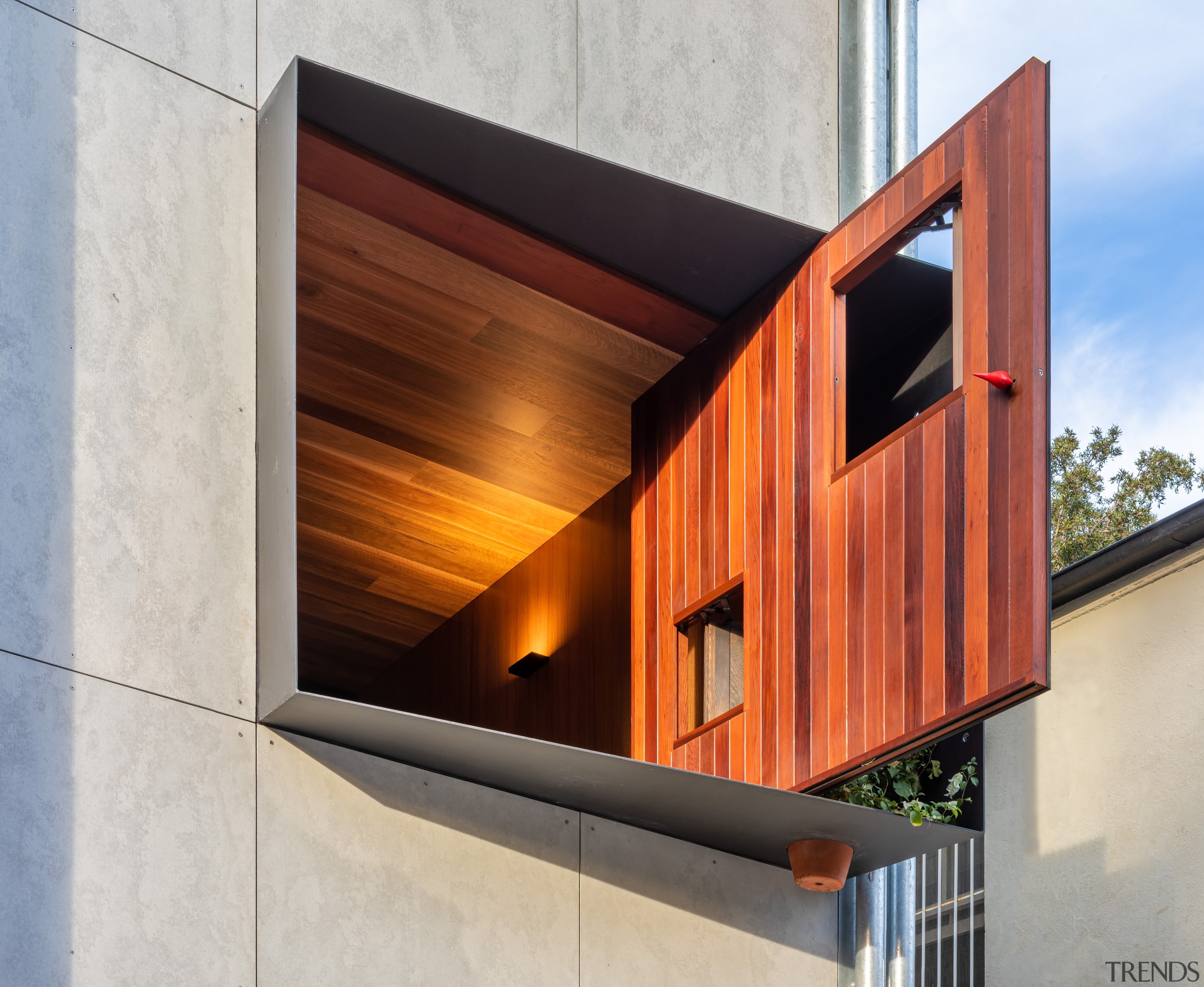 4 WELCOME TO THE JUNGLE HOUSE - architecture architecture, balcony, building, concrete, design, facade, glass, home, house, interior design, line, material property, orange, real estate, room, siding, wall, window, wood, gray