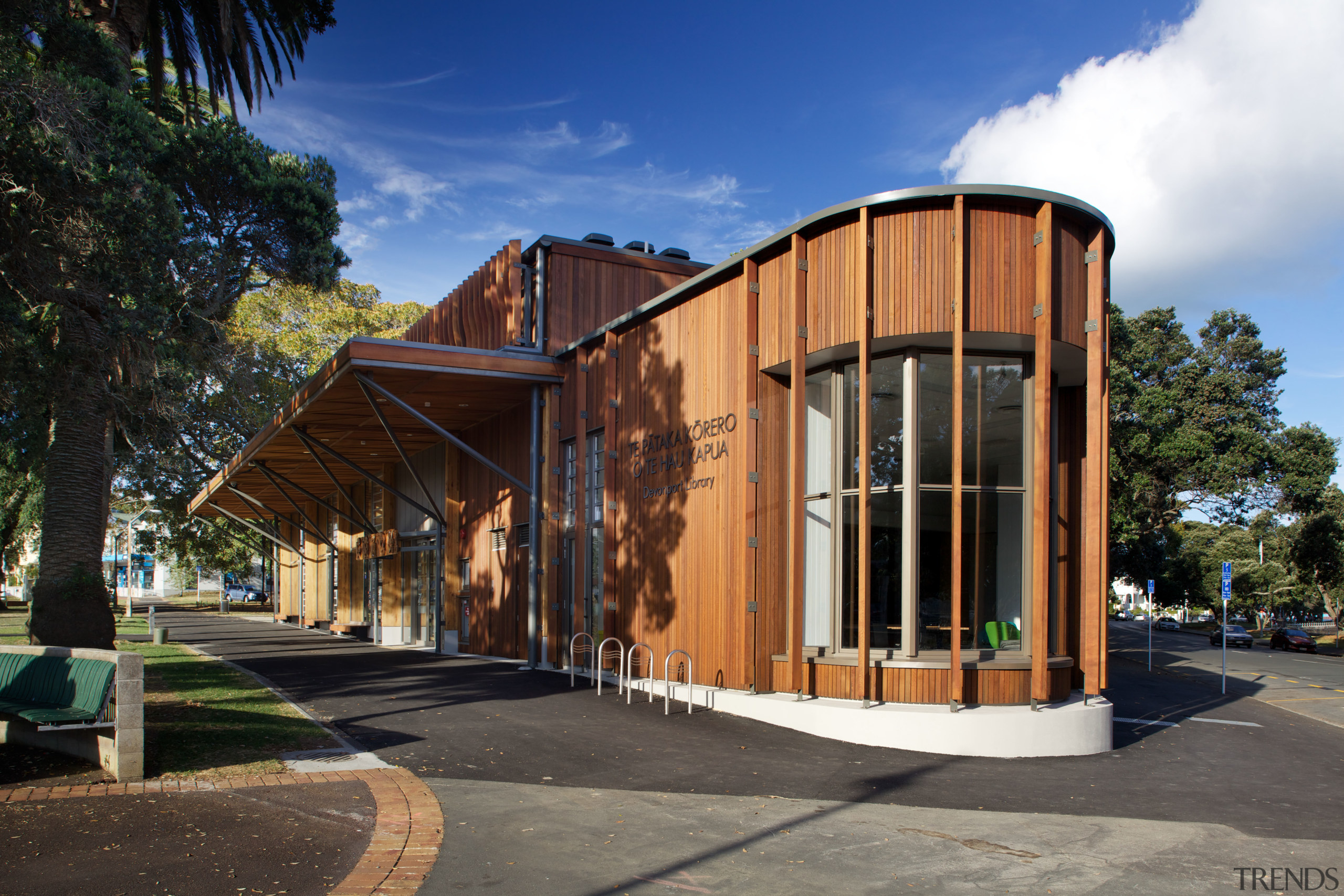 The new Devonport Library reflects a crafted, semi-residential architecture, building, facade, home, house, real estate, residential area, black