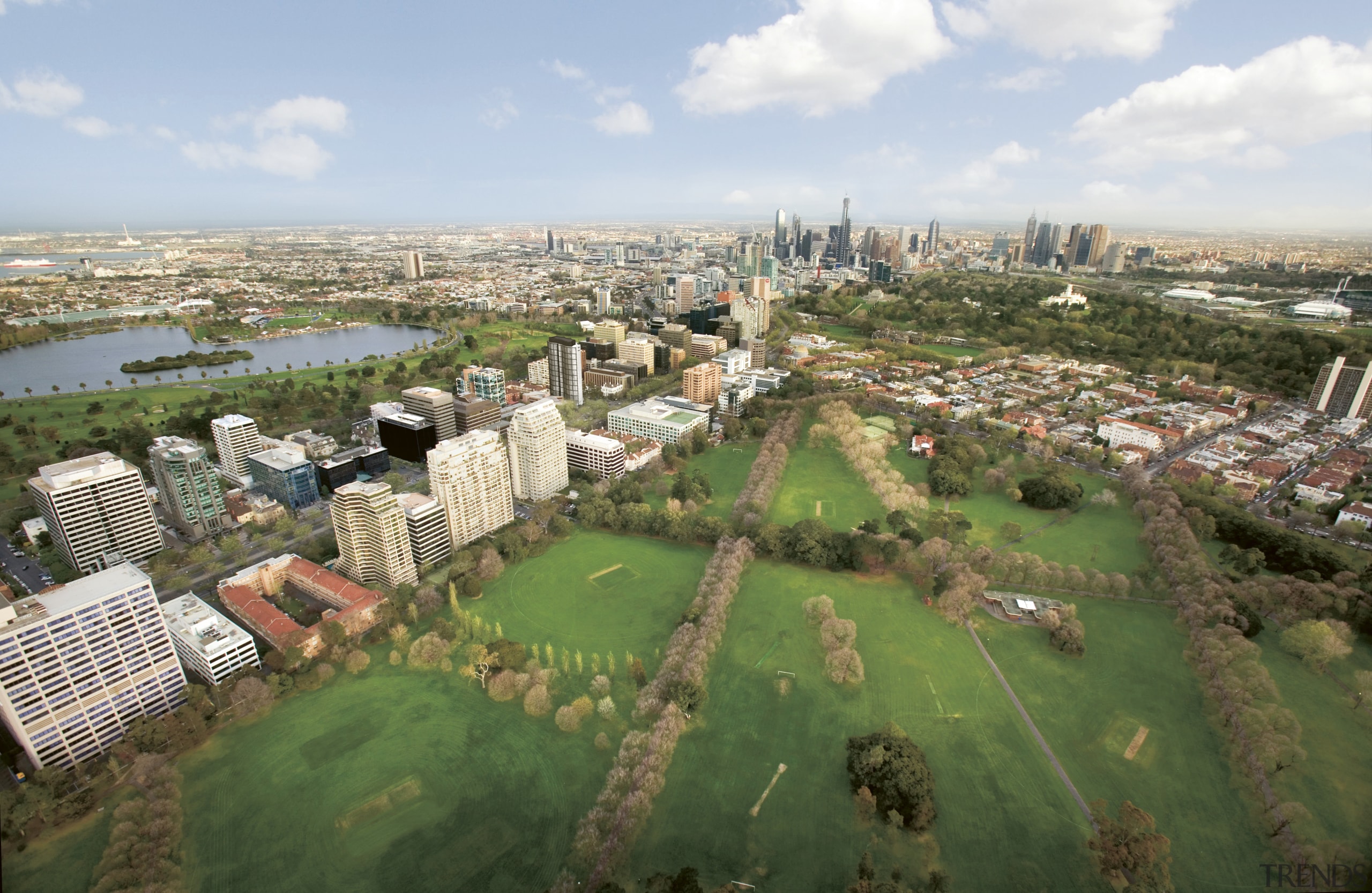 In the centre of melbourne, the development is aerial photography, bird's eye view, city, land lot, metropolitan area, residential area, suburb, urban area, urban design, white, brown