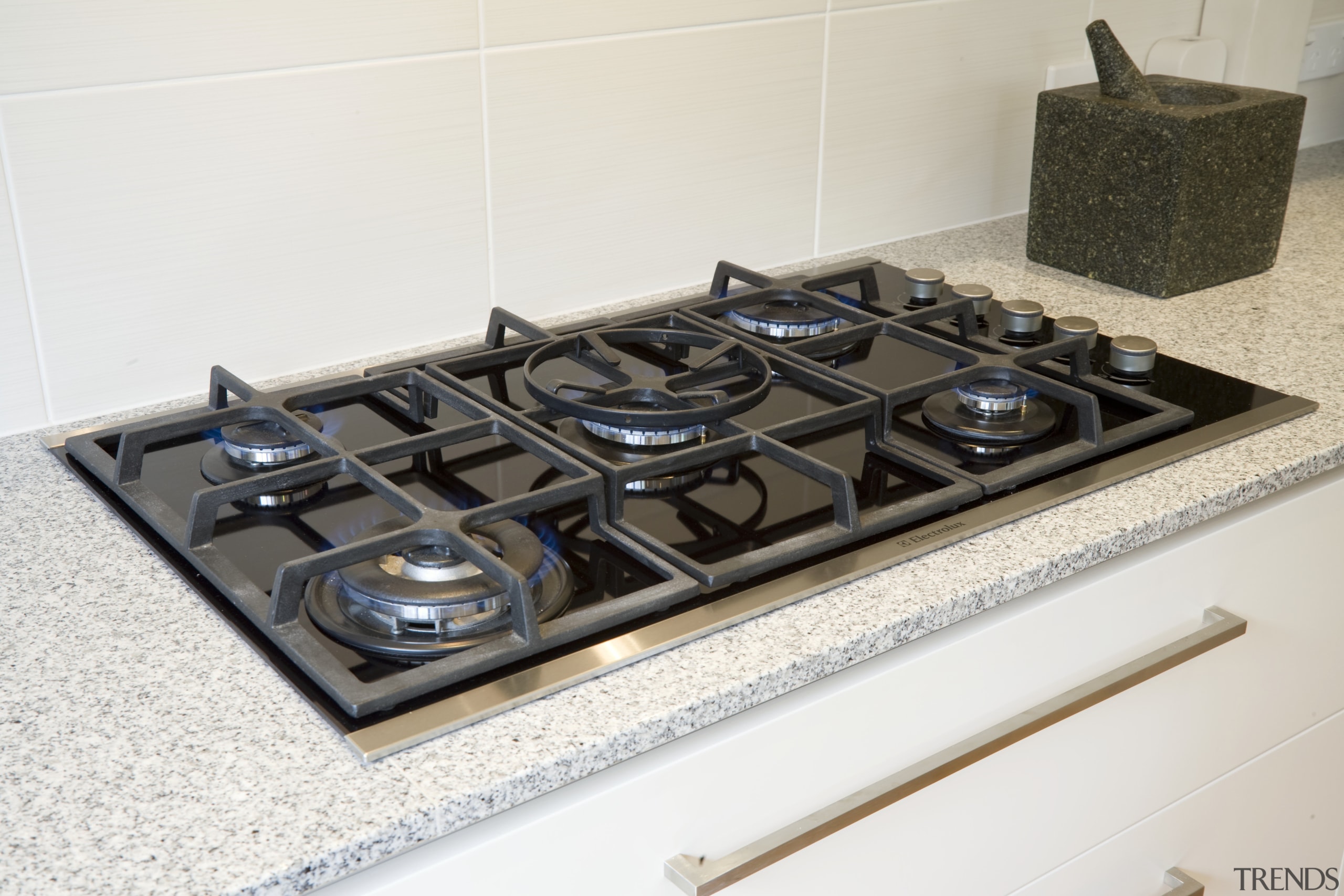 The E:Line Gas Hob has a flame-fail sensor cooktop, gas stove, kitchen stove, product design, white