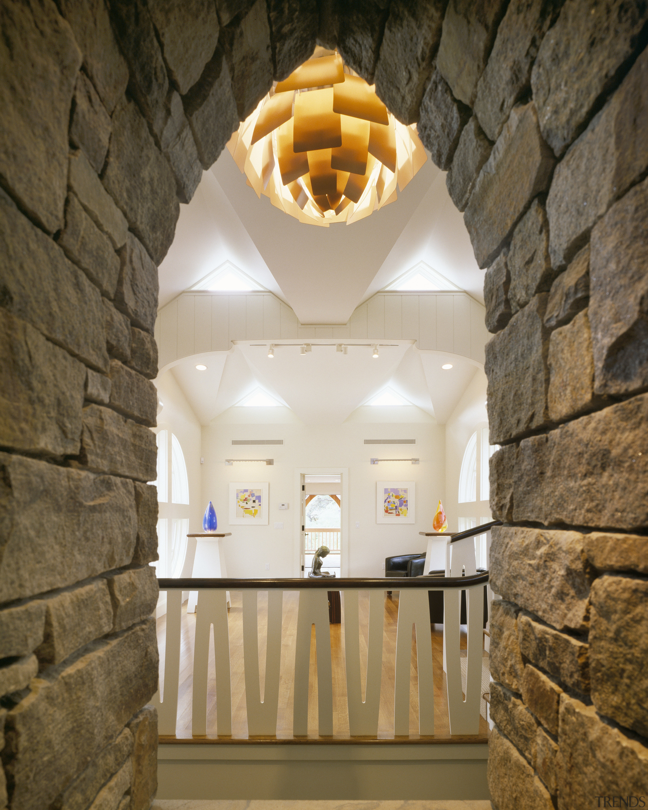 Vew of stone gothic archway and feature lamp arch, ceiling, interior design, wall, brown