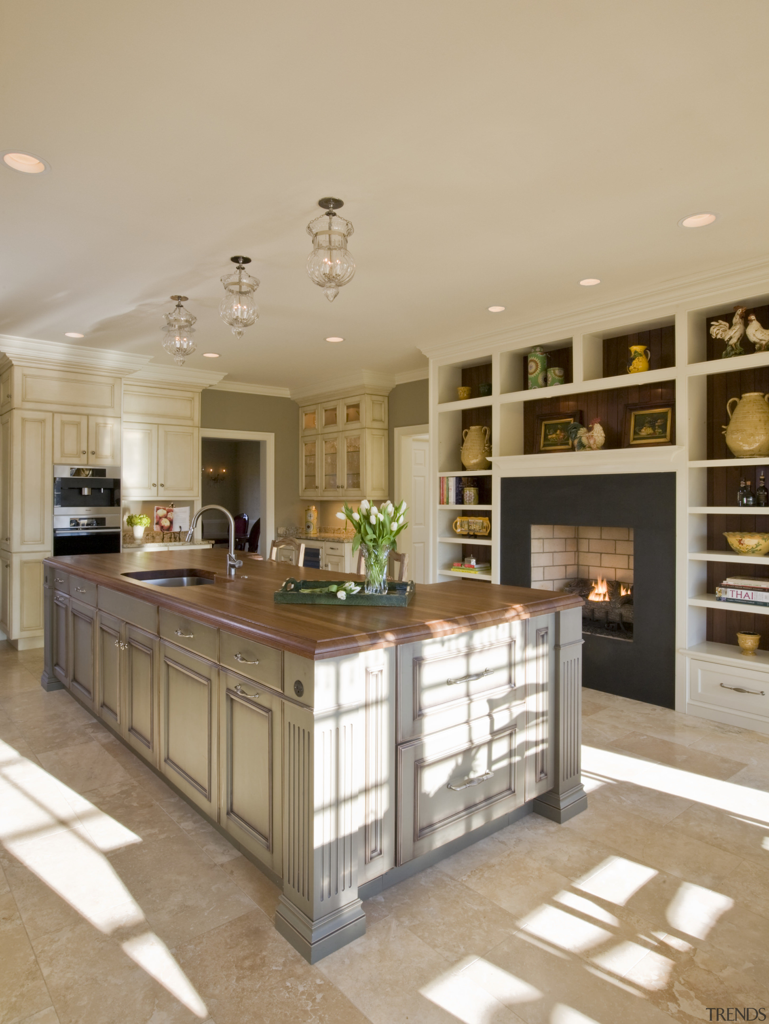 Inviting family kitchen - by Rill Architects - cabinetry, countertop, cuisine classique, floor, flooring, interior design, kitchen, gray, orange