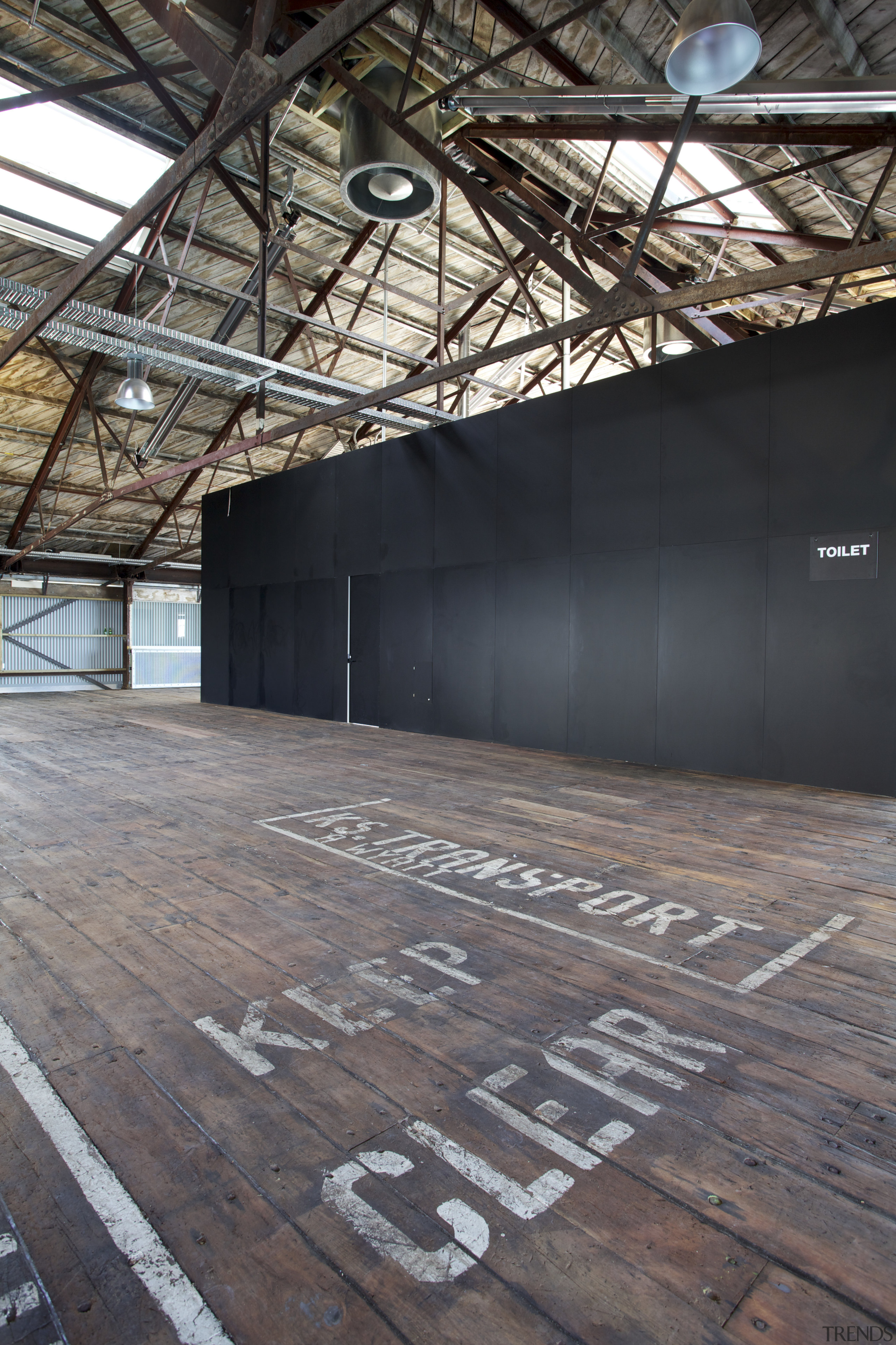 Macrennie Commercial Construction work on Shed 10 - architecture, daylighting, floor, flooring, structure, wood, gray, black