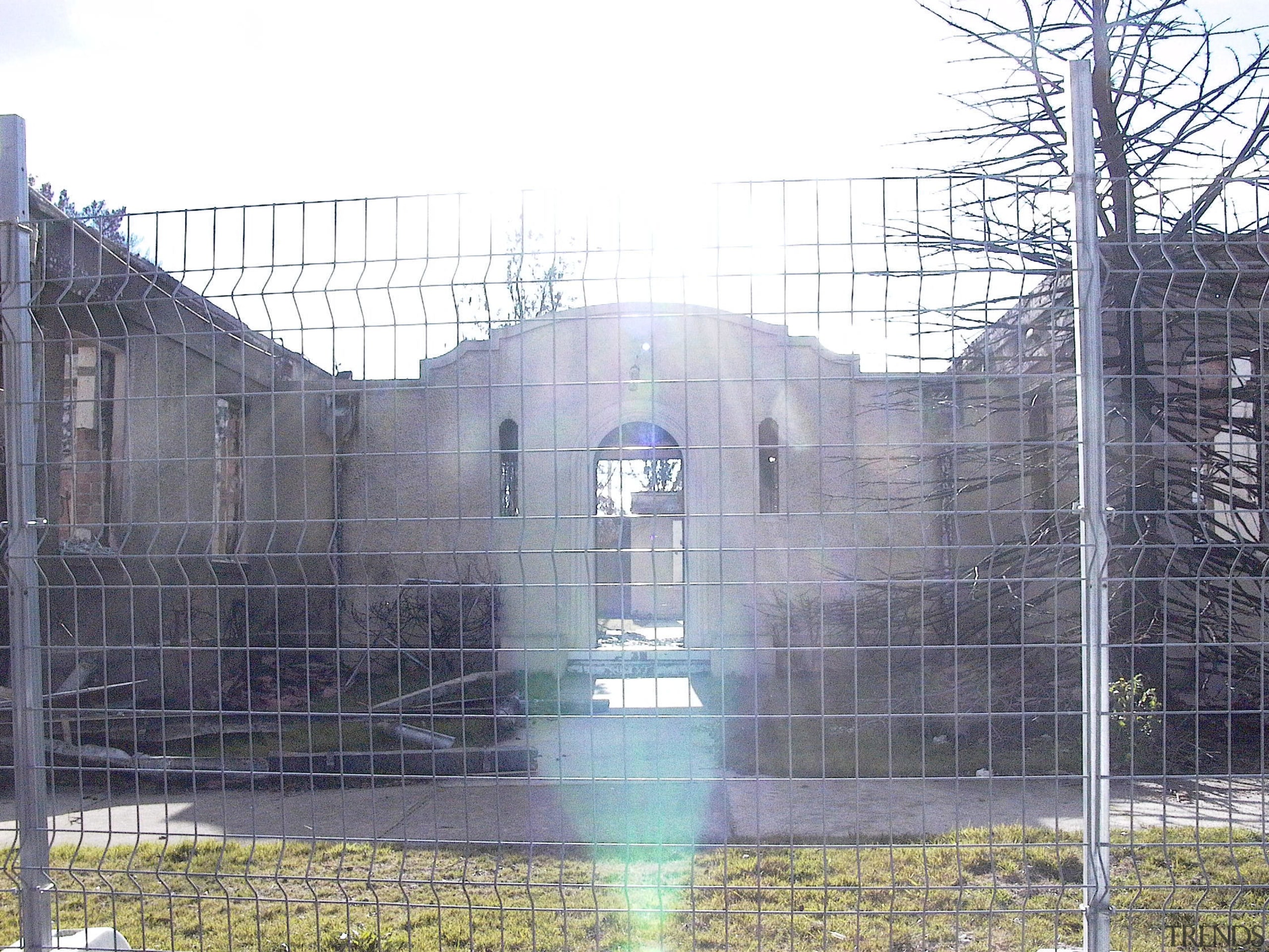 View of the observatory prior to renovations after architecture, building, fence, structure, gray, white