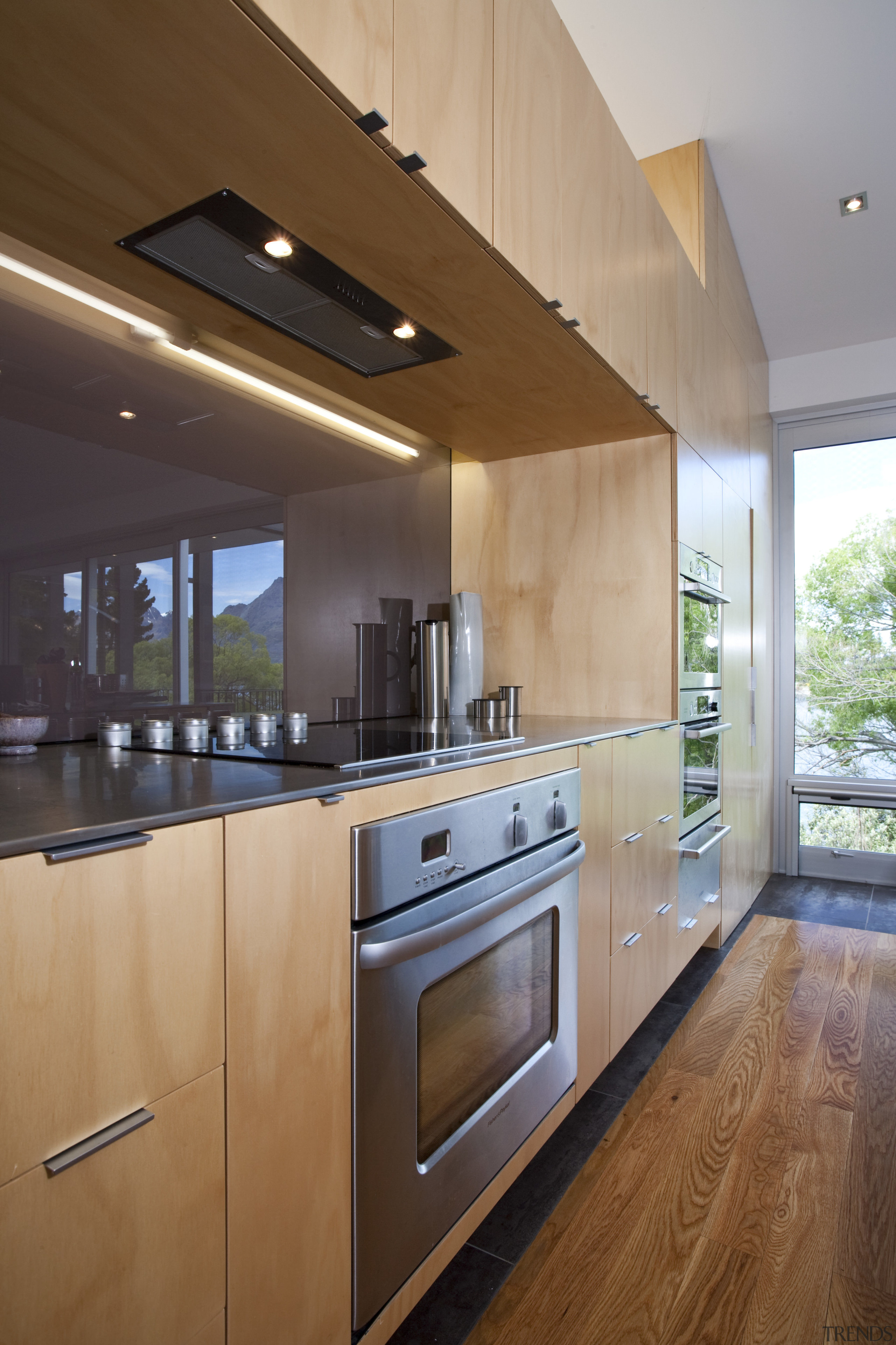 View of kitchen designed by 2 Architecture Studio architecture, cabinetry, ceiling, countertop, cuisine classique, daylighting, floor, flooring, hardwood, interior design, kitchen, laminate flooring, real estate, room, wood, wood flooring, brown