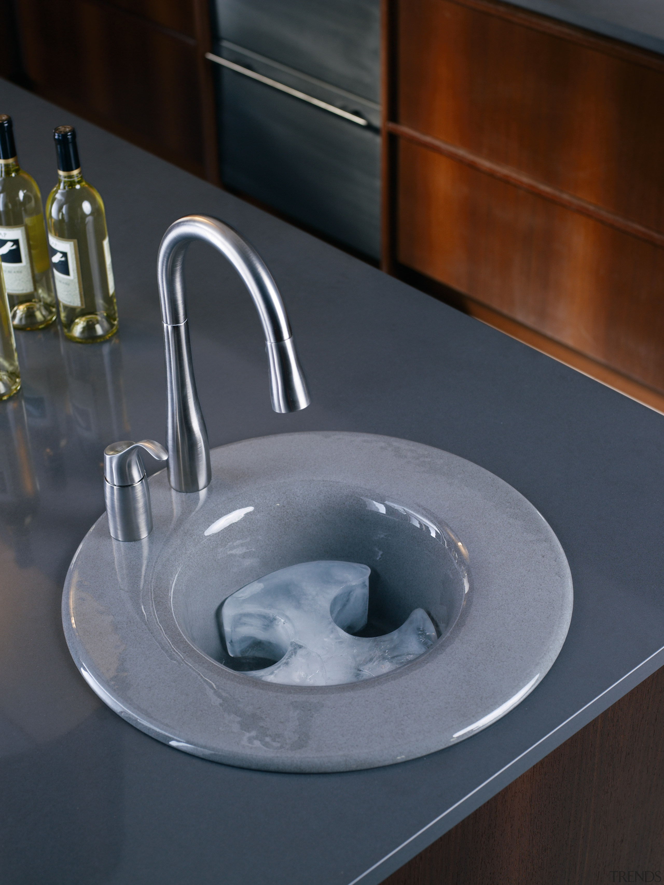 Image of Kohlers's Cordial entertainment sink which is bathroom sink, plumbing fixture, product design, sink, tap, black, gray