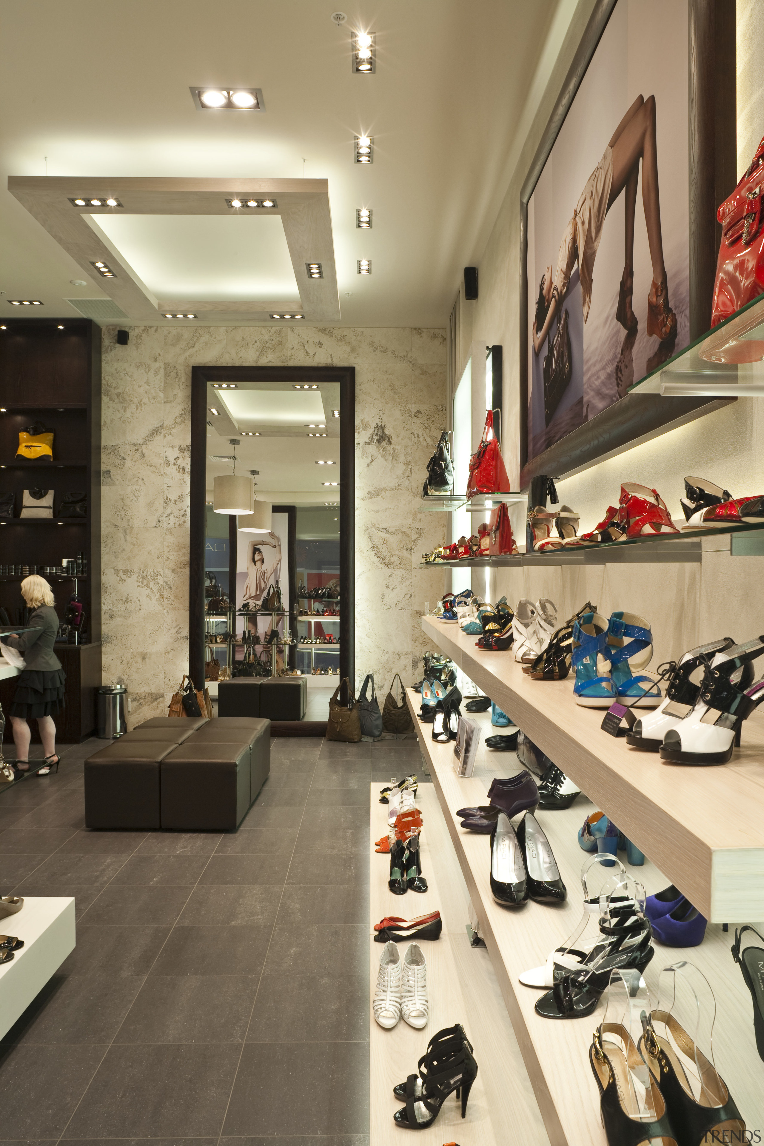 Mi Piaci was fitted by specialist retail shopfitters boutique, interior design, retail, shoe store, orange, brown
