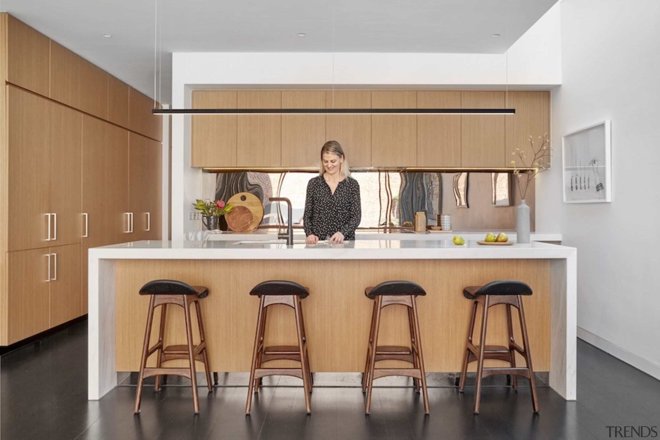 To the ground floor a combined kitchen and cabinetry, countertop, furniture, interior design, kitchen, room, table, gray