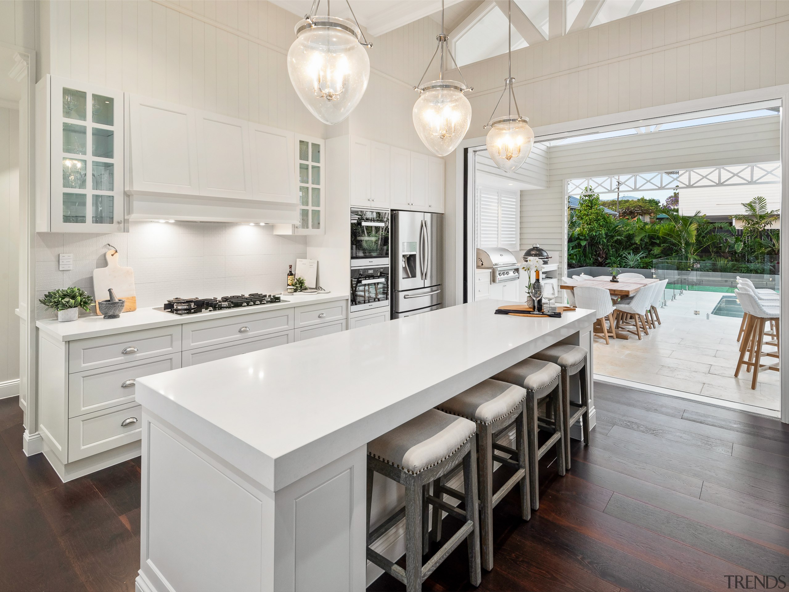 ​​​​​​​Fresh connections – this new kitchen by architects architecture, cabinetry, countertop, benchtop, Ceasarstone, timber floor, hardwood, interior design, kitchen, lighting, white, wood flooring, Baahouse & Baastudio Architecture