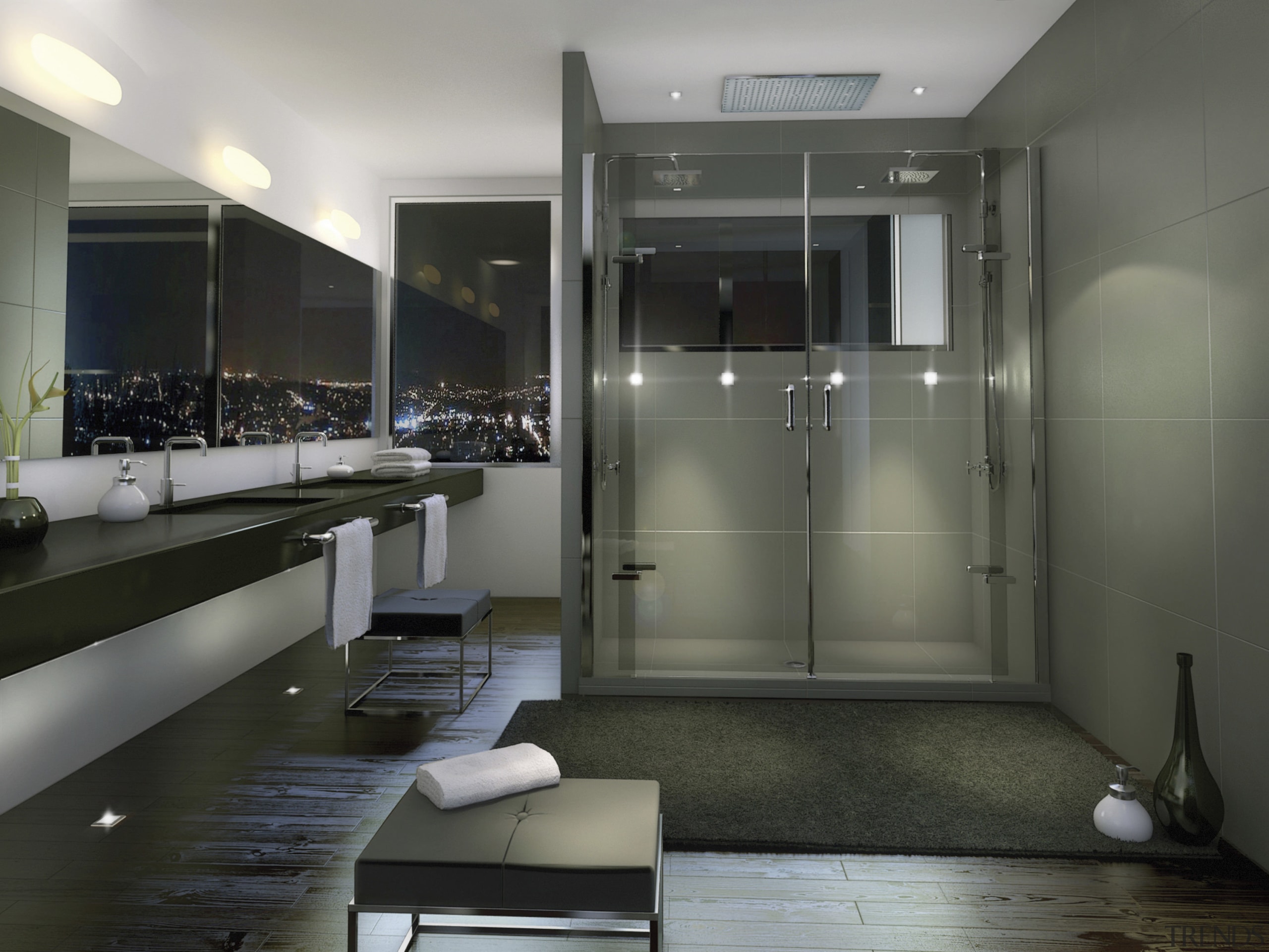 View of a high-end bathroom which features a interior design, gray, black