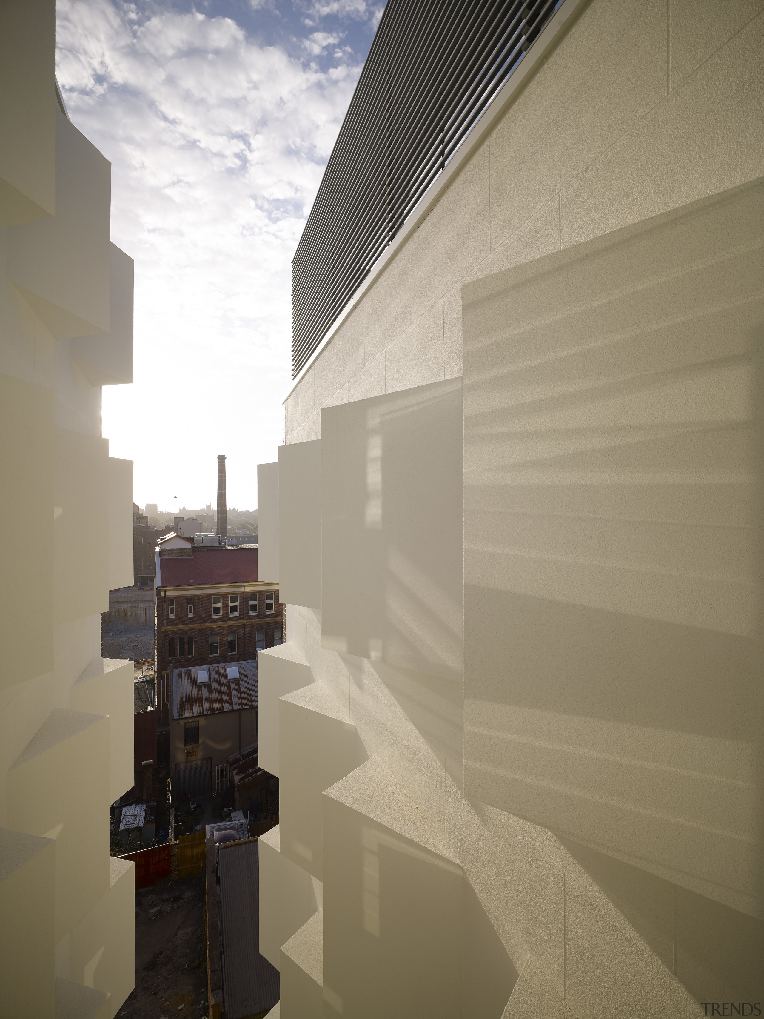 View of the Boston University student accommodation in architecture, ceiling, daylighting, glass, home, house, interior design, sky, wall, window, brown, gray