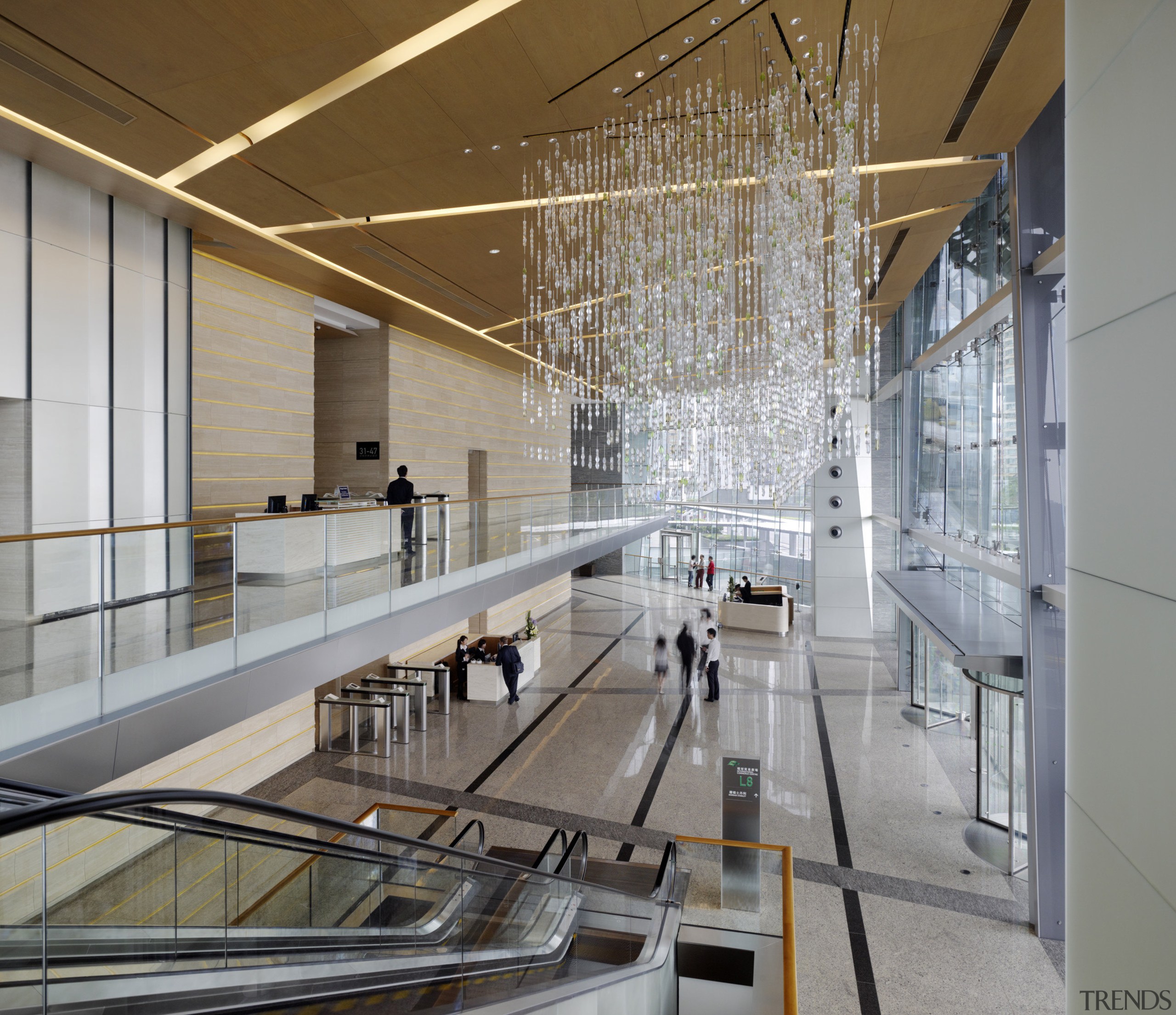 Here is a view of the ICC (International architecture, building, ceiling, daylighting, glass, handrail, interior design, lobby, gray