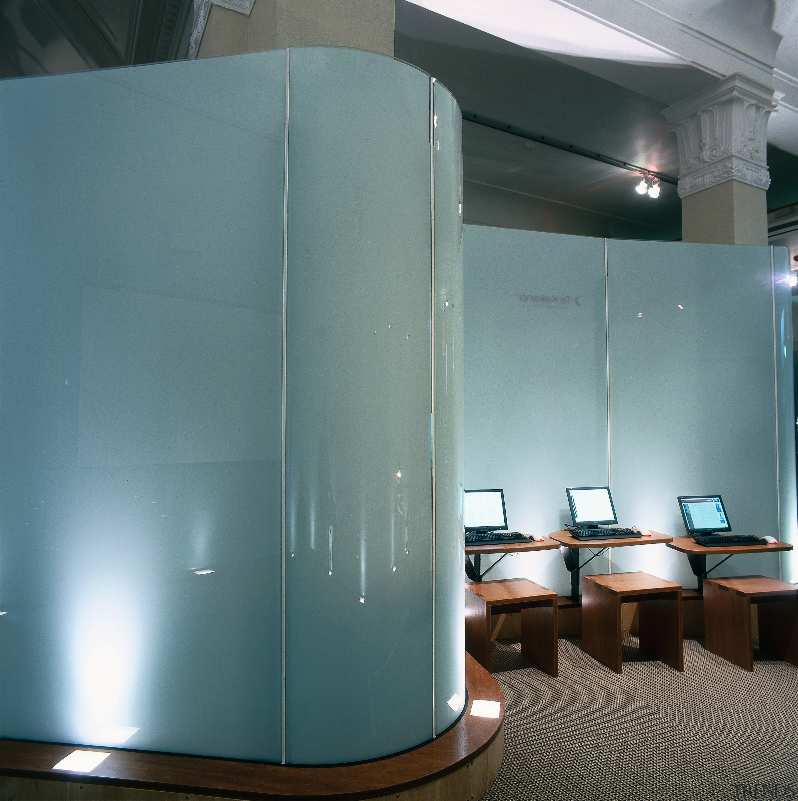 view of the curved glass display that was architecture, furniture, glass, interior design, product design, gray