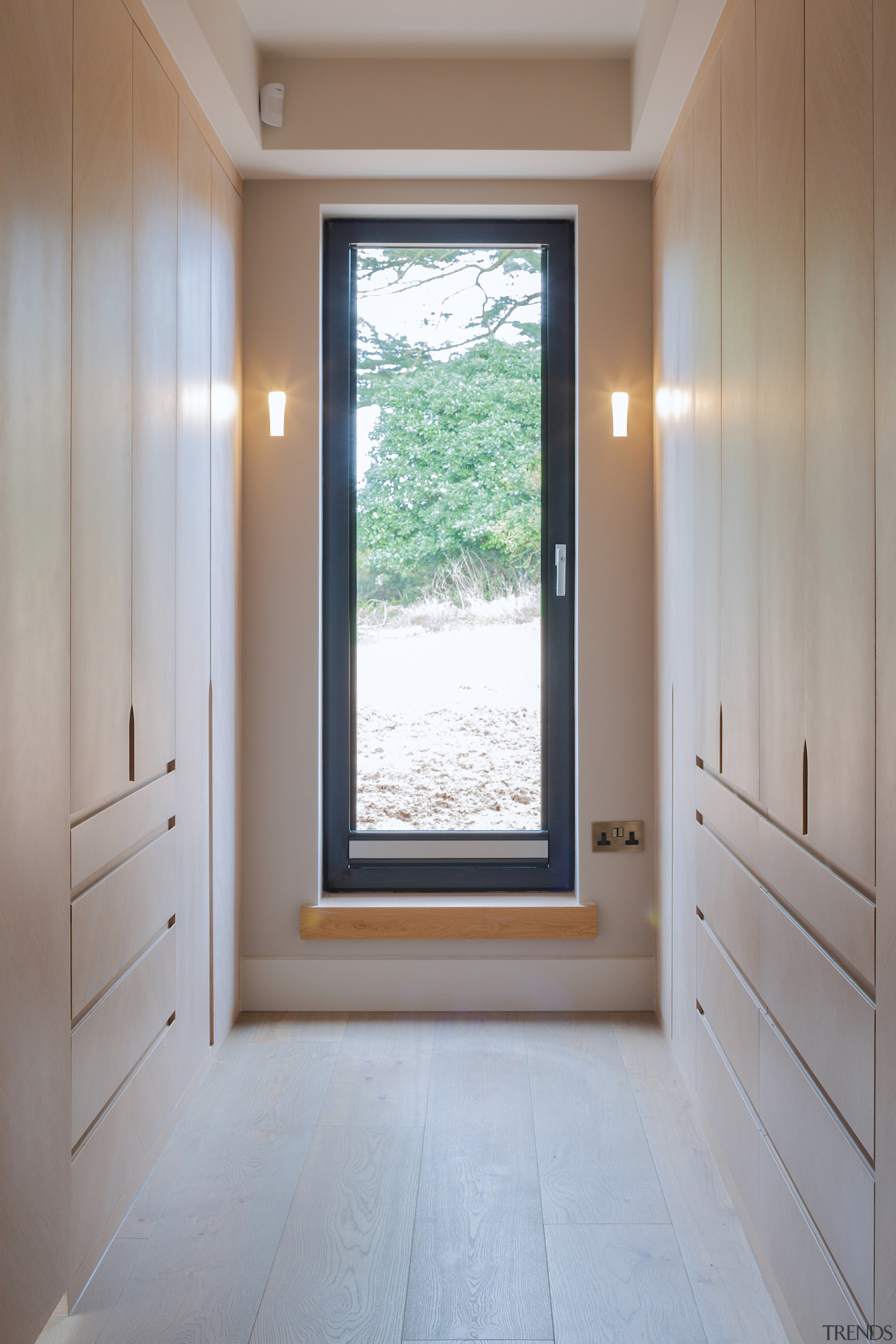 The dressing room has an exterior door of 