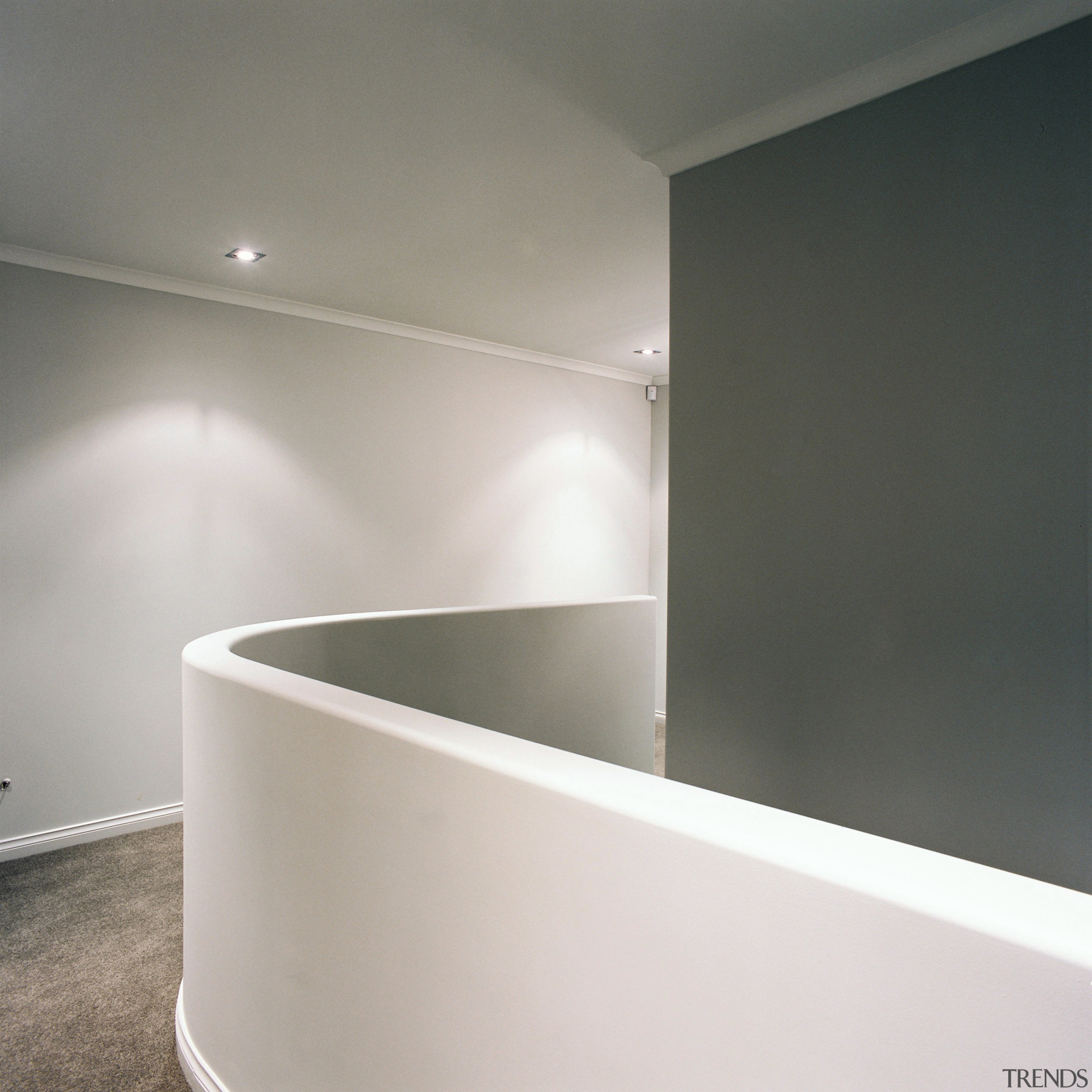 A view of the curved plasterboard walls installed architecture, daylighting, floor, interior design, product design, tap, wall, gray