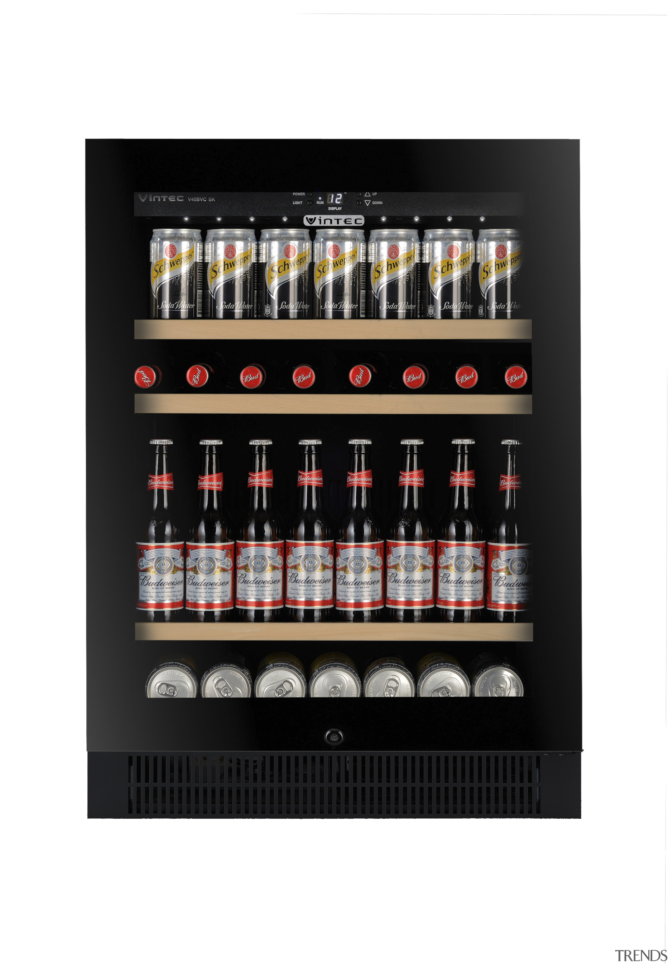 Seen here is a Transtherm/Vintec wine refrigerator. product, white, black