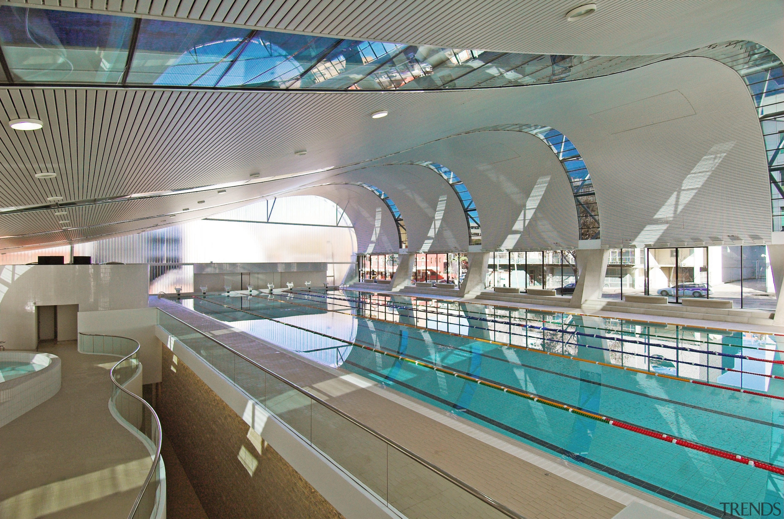 A view of the Interior of the Ian leisure, leisure centre, sport venue, structure, swimming pool, gray