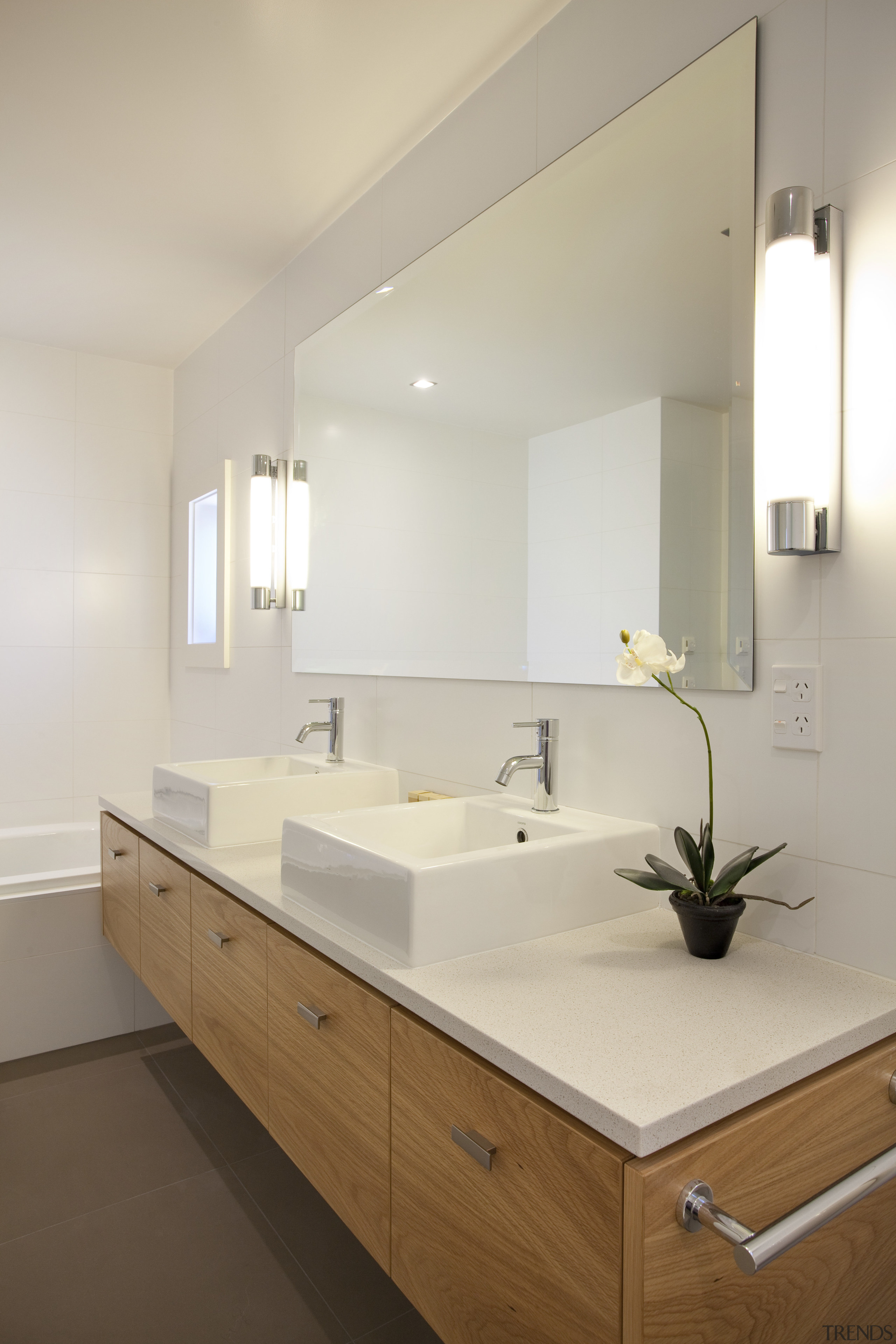 This home was designed by Mason &amp; Wales bathroom, bathroom accessory, bathroom cabinet, bathroom sink, countertop, home, interior design, product design, room, sink, tap, gray