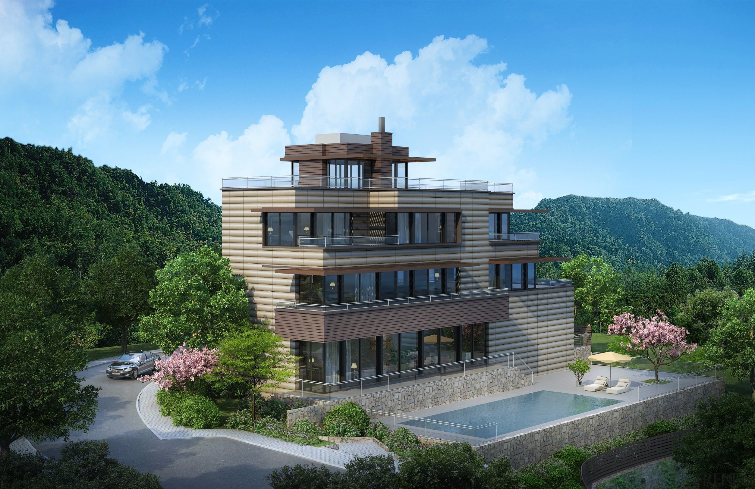 Annabelle Selldorf Rendering - Premia - architecture | architecture, building, condominium, cottage, elevation, estate, facade, home, house, mansion, official residence, property, real estate, sky, villa, teal