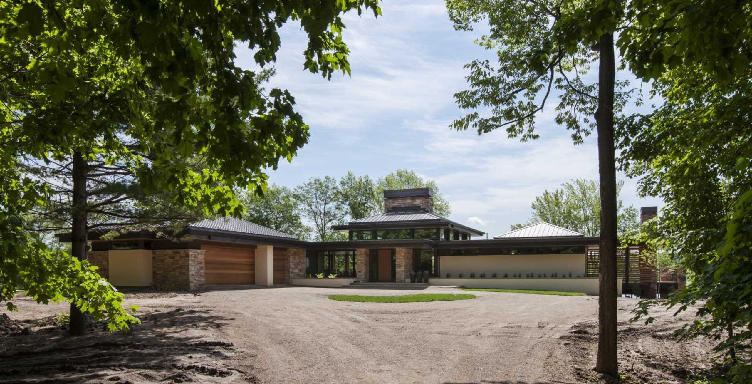 This new house, designed by Charles R Stinson cottage, estate, facade, farmhouse, home, house, landscape, mansion, property, real estate, villa, brown